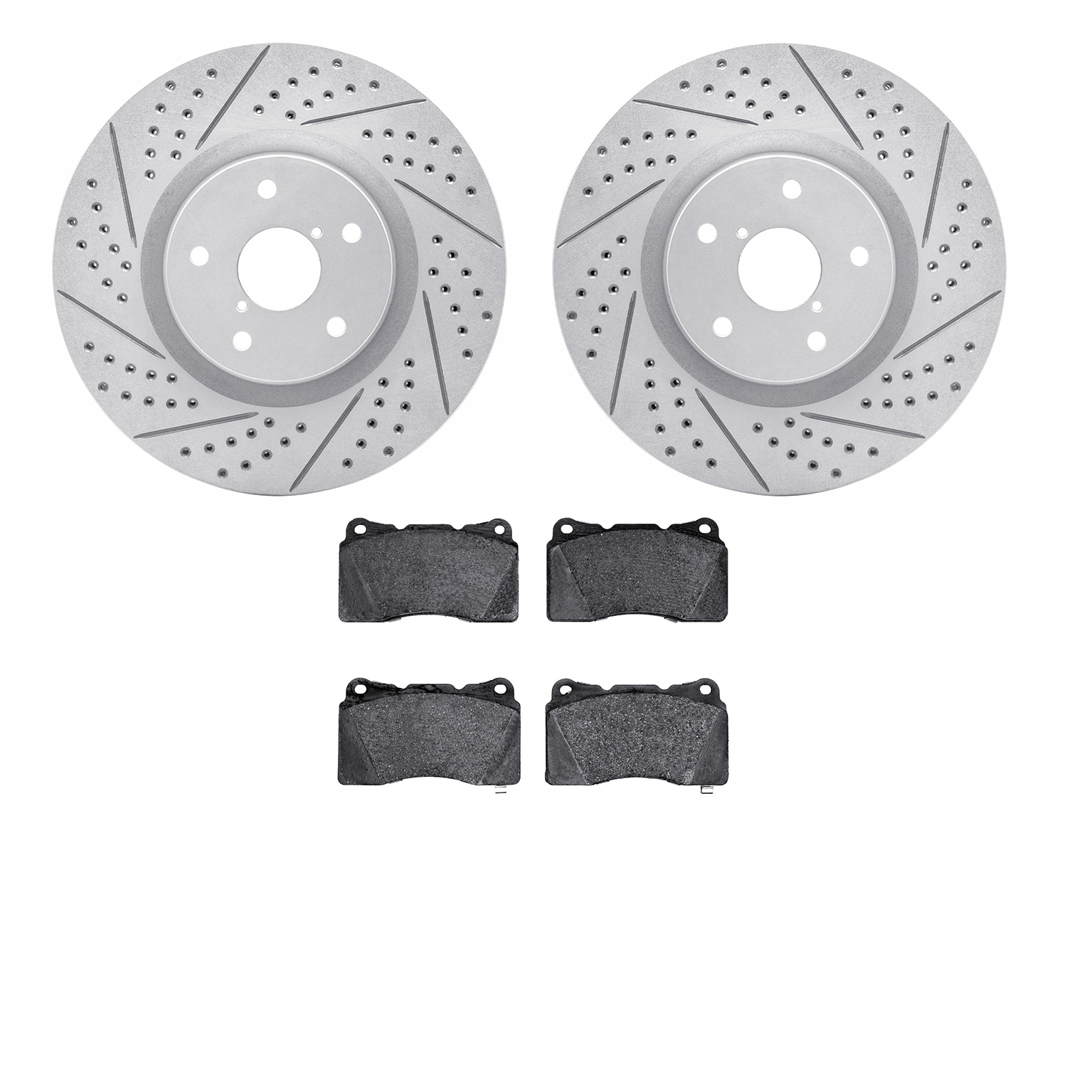 2502-13011 Geoperformance Drilled/Slotted Rotors w/5000 Advanced Brake Pads Kit, 2005-2020 Subaru, Position: Front