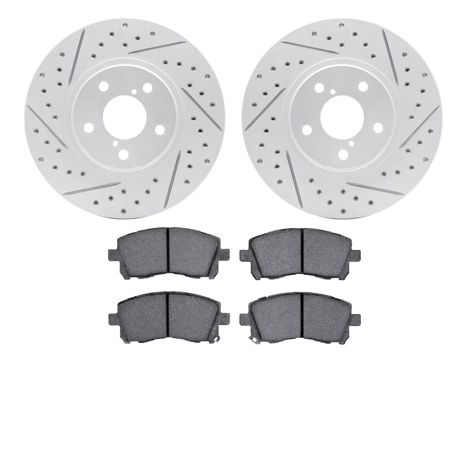 2502-13020 Geoperformance Drilled/Slotted Rotors w/5000 Advanced Brake Pads Kit, 1997-2002 Subaru, Position: Front