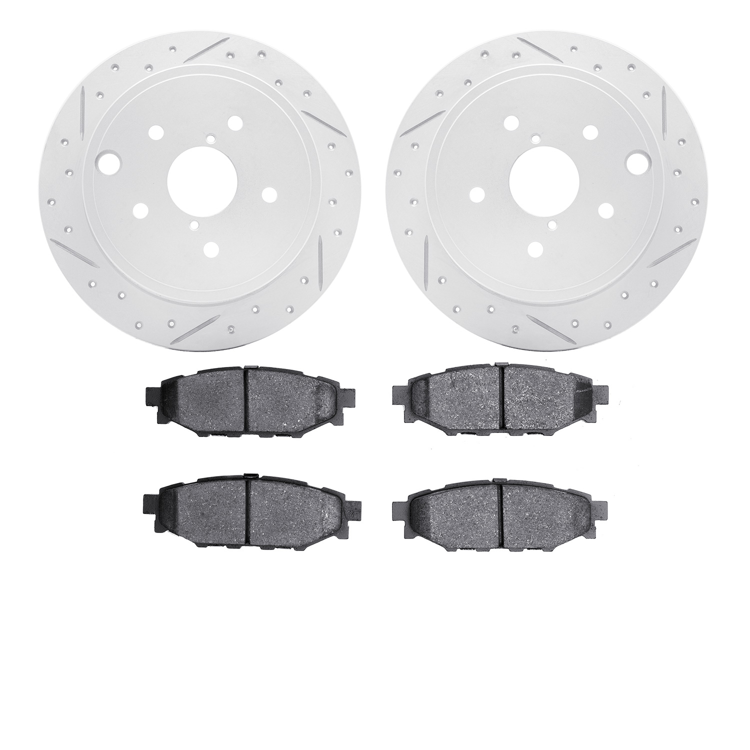 2502-13021 Geoperformance Drilled/Slotted Rotors w/5000 Advanced Brake Pads Kit, 2015-2021 Subaru, Position: Rear