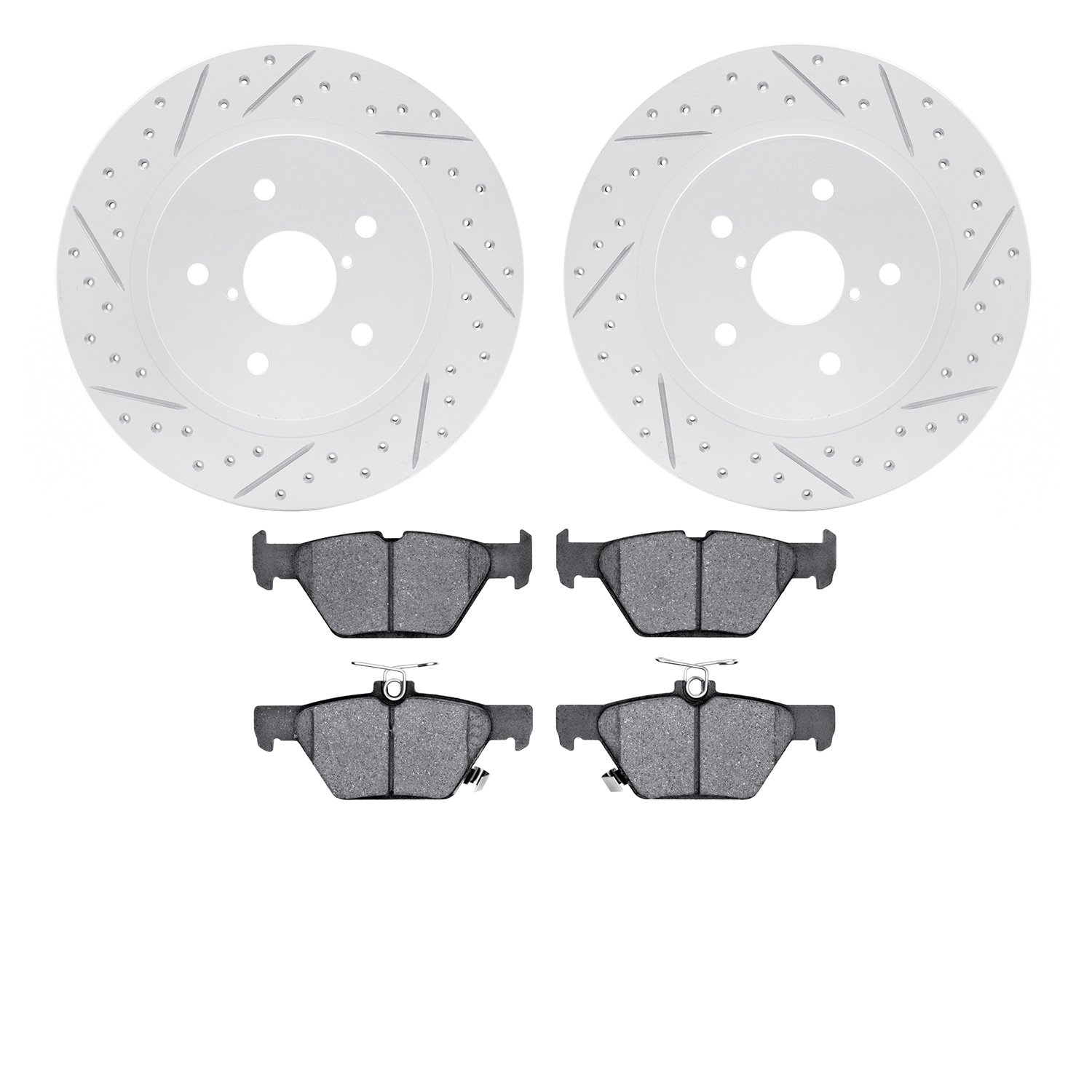 2502-13027 Geoperformance Drilled/Slotted Rotors w/5000 Advanced Brake Pads Kit, Fits Select Subaru, Position: Rear