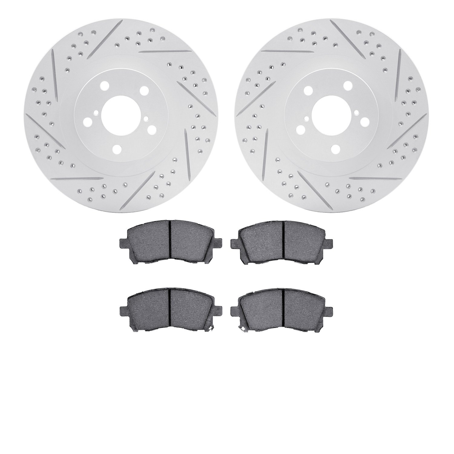 2502-13029 Geoperformance Drilled/Slotted Rotors w/5000 Advanced Brake Pads Kit, 2001-2003 Subaru, Position: Front