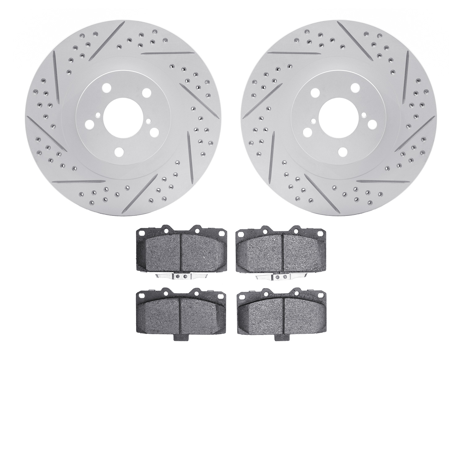 2502-13031 Geoperformance Drilled/Slotted Rotors w/5000 Advanced Brake Pads Kit, 2006-2007 Subaru, Position: Front
