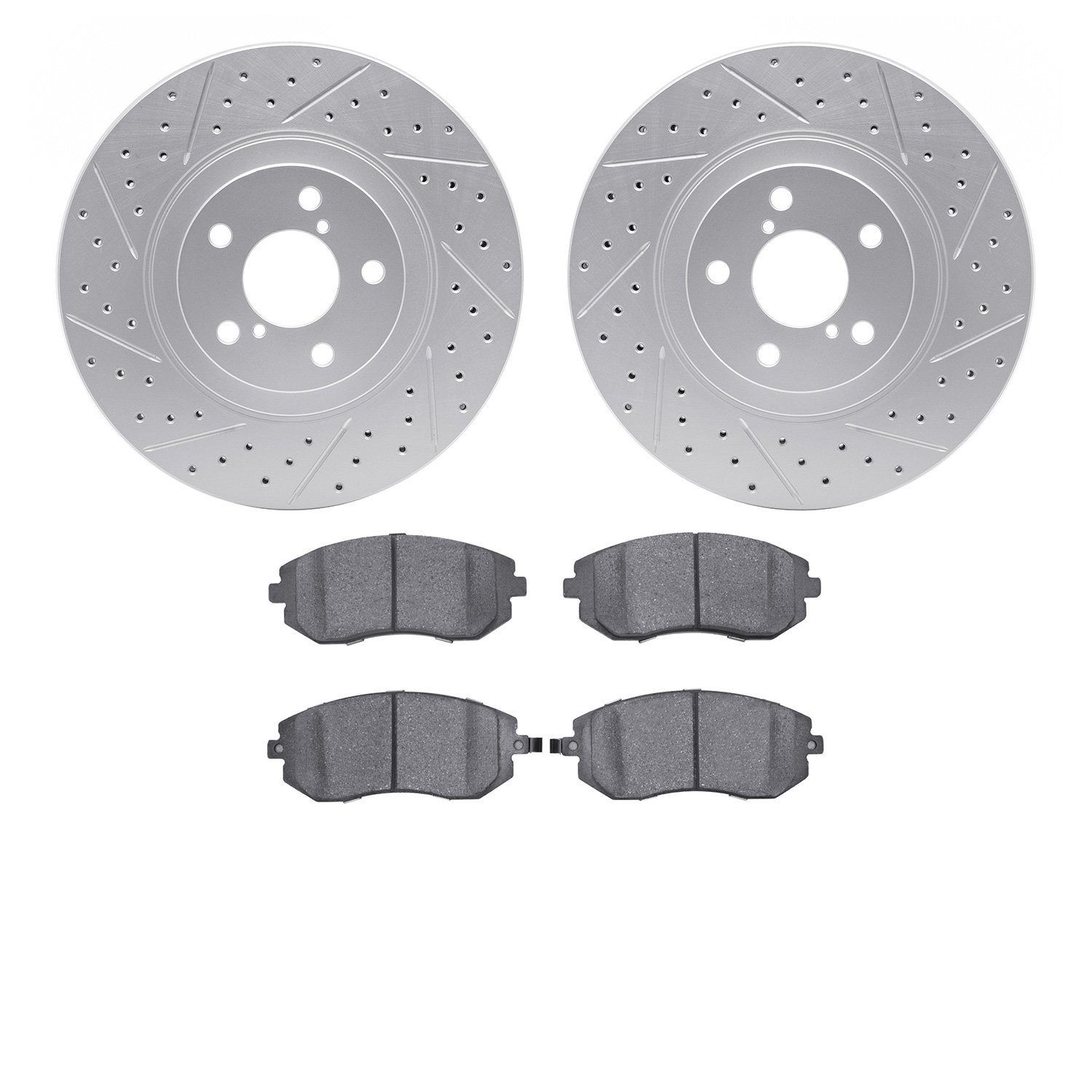 2502-13032 Geoperformance Drilled/Slotted Rotors w/5000 Advanced Brake Pads Kit, 2004-2012 Subaru, Position: Front