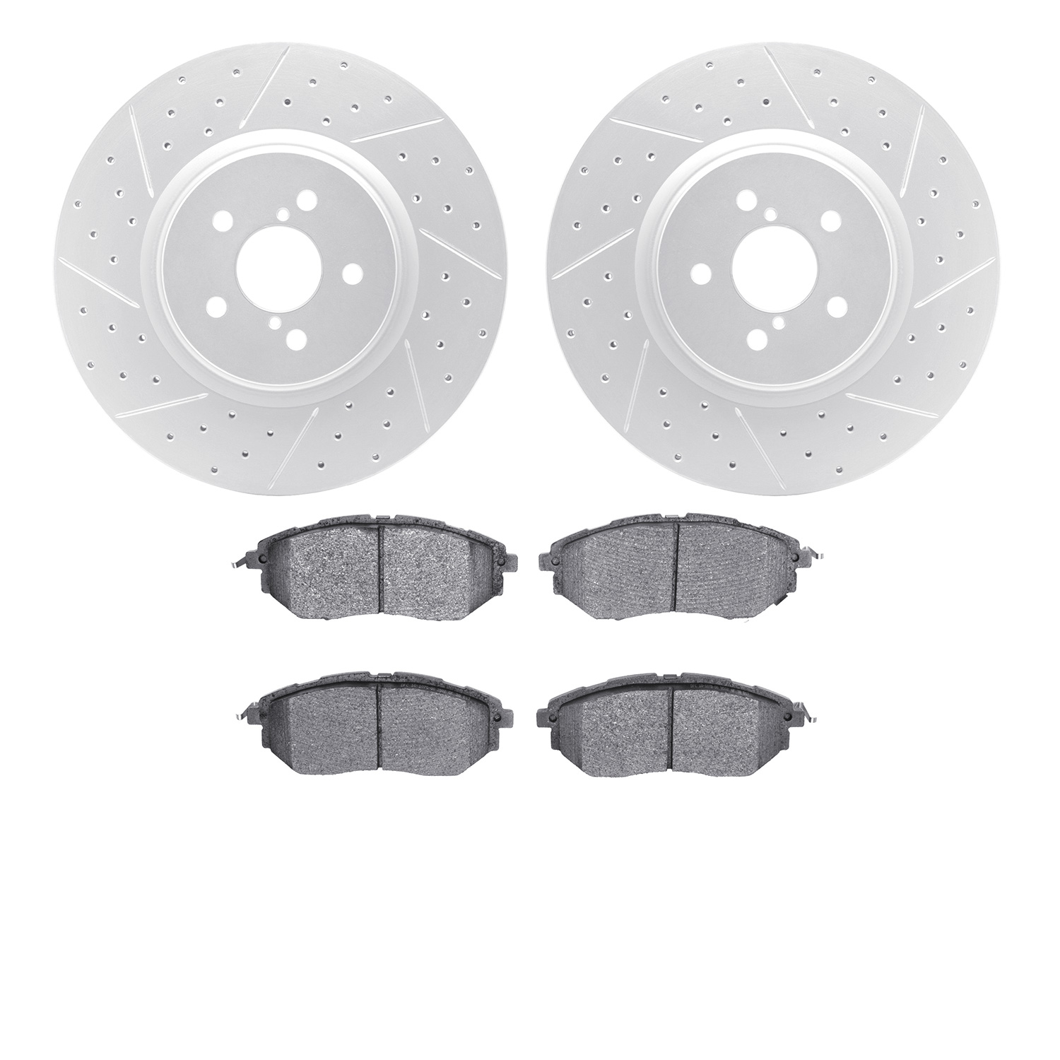 2502-13037 Geoperformance Drilled/Slotted Rotors w/5000 Advanced Brake Pads Kit, 2005-2018 Subaru, Position: Front
