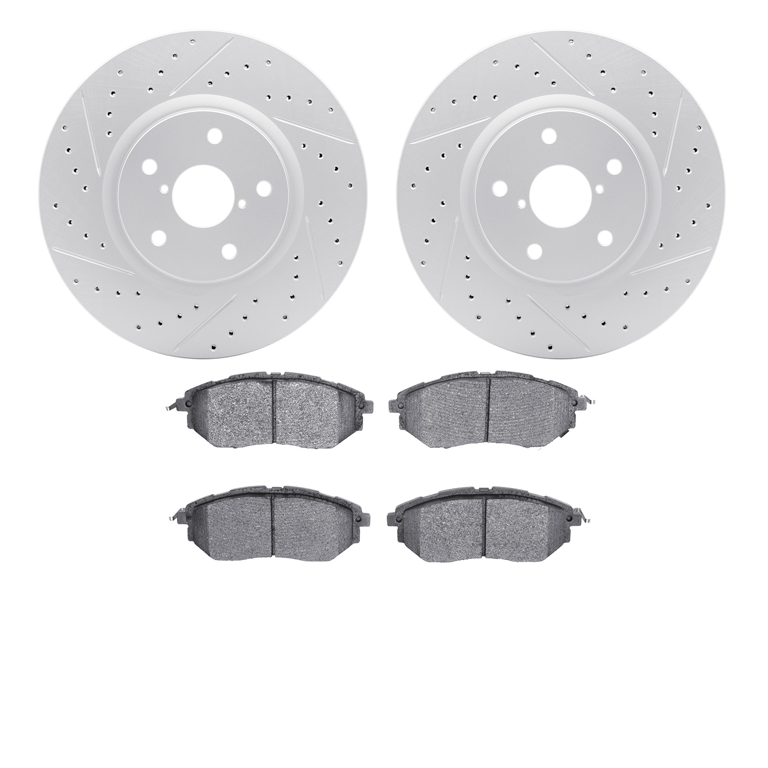 2502-13038 Geoperformance Drilled/Slotted Rotors w/5000 Advanced Brake Pads Kit, 2006-2021 Subaru, Position: Front