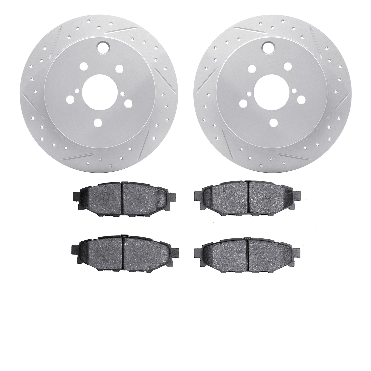 2502-13043 Geoperformance Drilled/Slotted Rotors w/5000 Advanced Brake Pads Kit, Fits Select Subaru, Position: Rear
