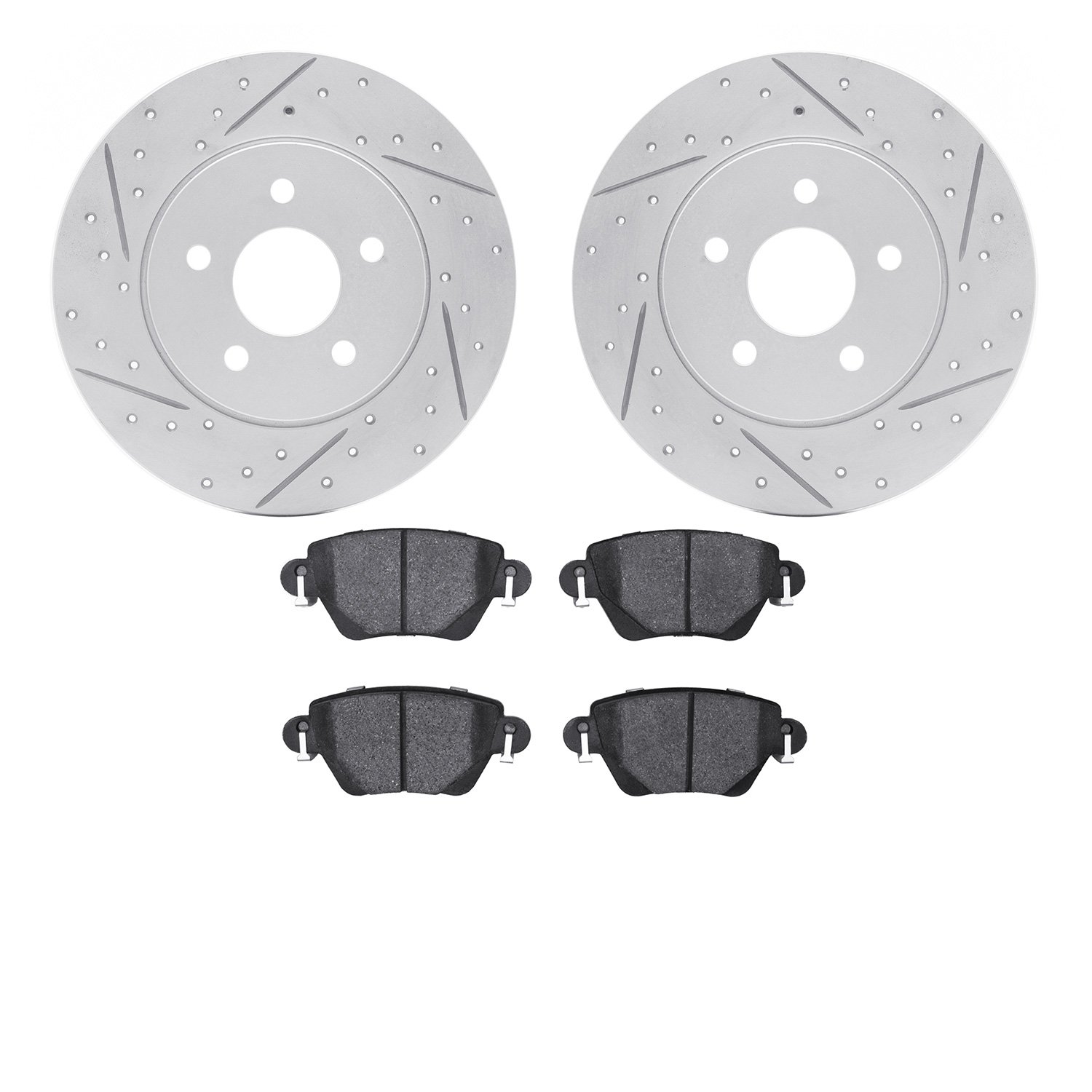 2502-20008 Geoperformance Drilled/Slotted Rotors w/5000 Advanced Brake Pads Kit, 2001-2004 Multiple Makes/Models, Position: Rear