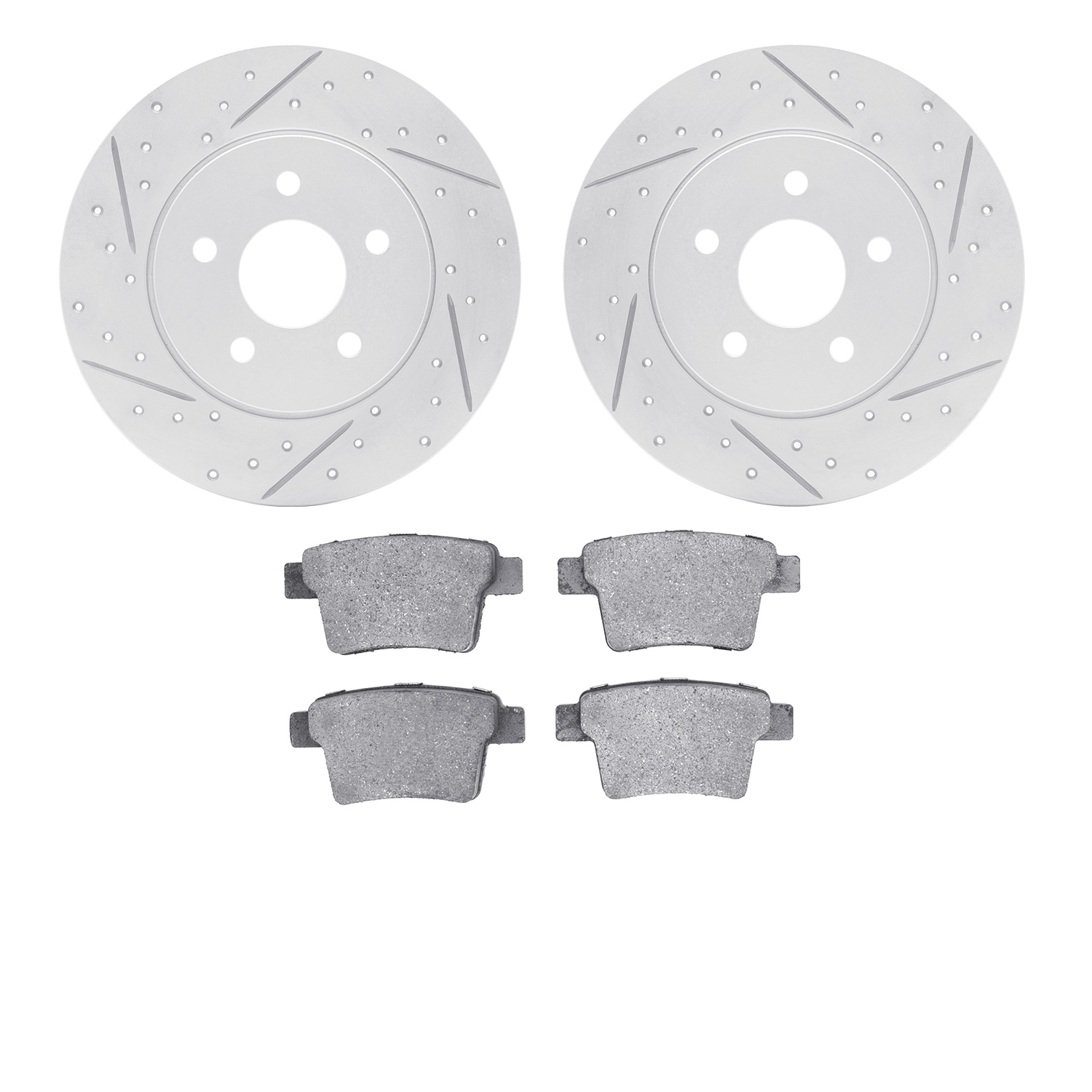 2502-20009 Geoperformance Drilled/Slotted Rotors w/5000 Advanced Brake Pads Kit, 2005-2008 Multiple Makes/Models, Position: Rear