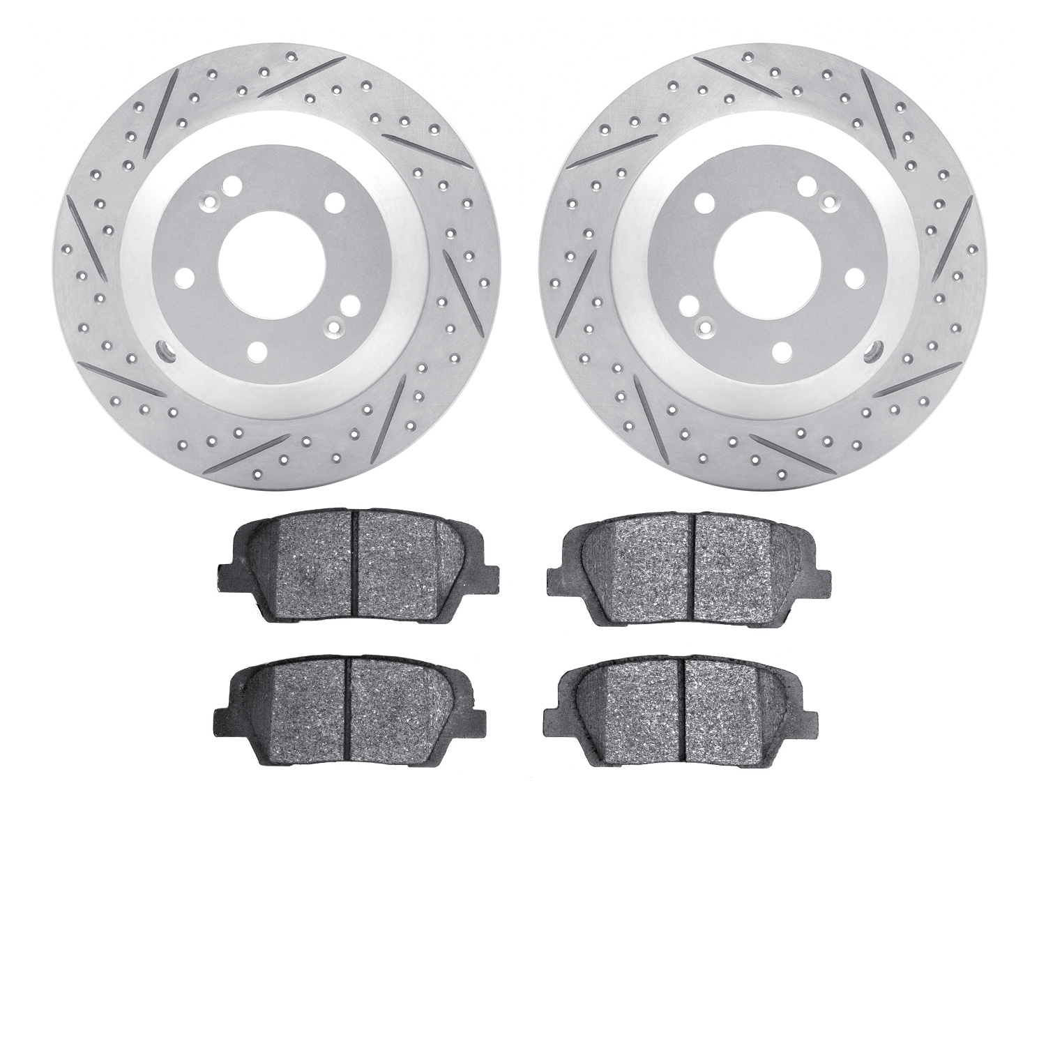 2502-21042 Geoperformance Drilled/Slotted Rotors w/5000 Advanced Brake Pads Kit, 2015-2020 Kia/Hyundai/Genesis, Position: Rear