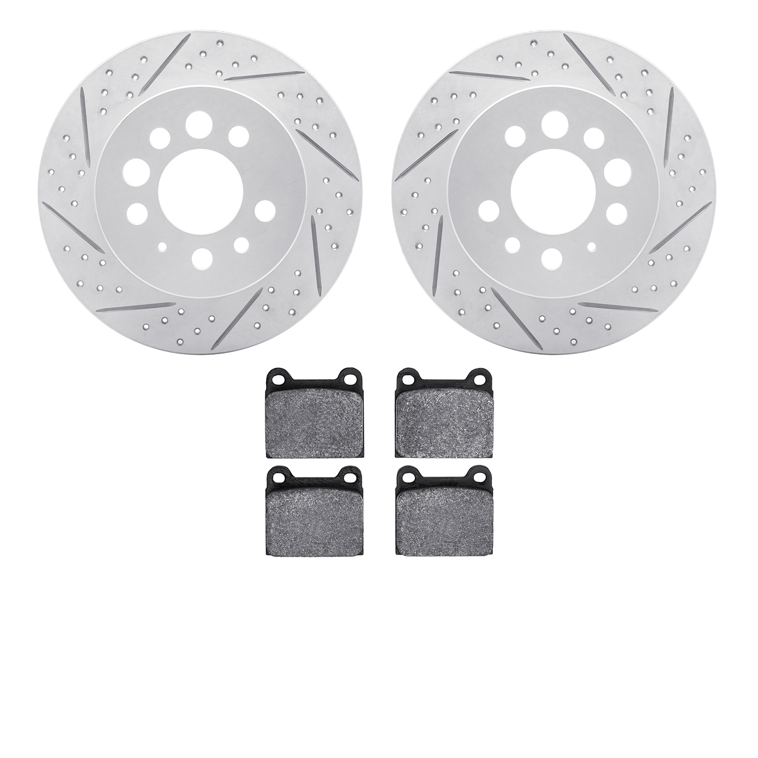 2502-27001 Geoperformance Drilled/Slotted Rotors w/5000 Advanced Brake Pads Kit, 1974-1997 Volvo, Position: Rear