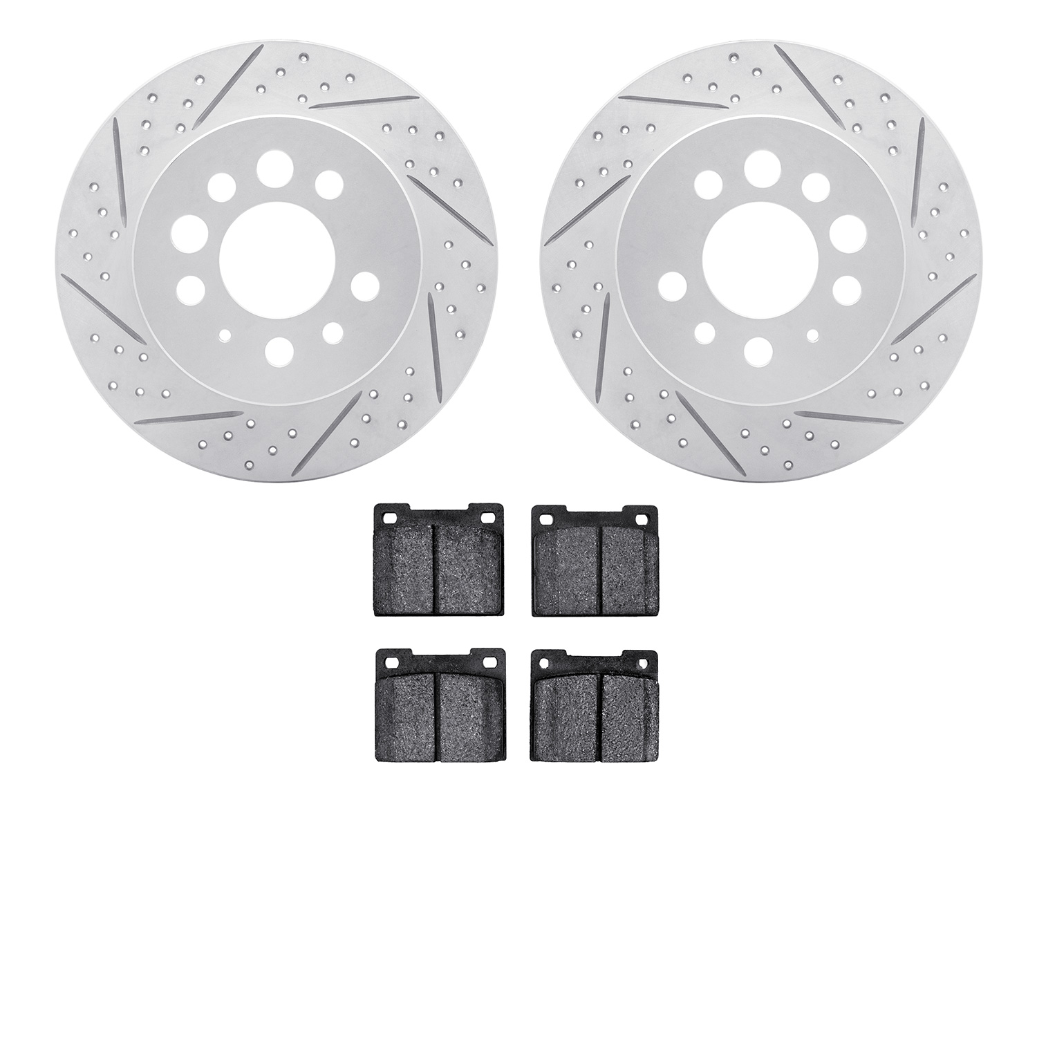 2502-27002 Geoperformance Drilled/Slotted Rotors w/5000 Advanced Brake Pads Kit, 1975-1987 Volvo, Position: Rear