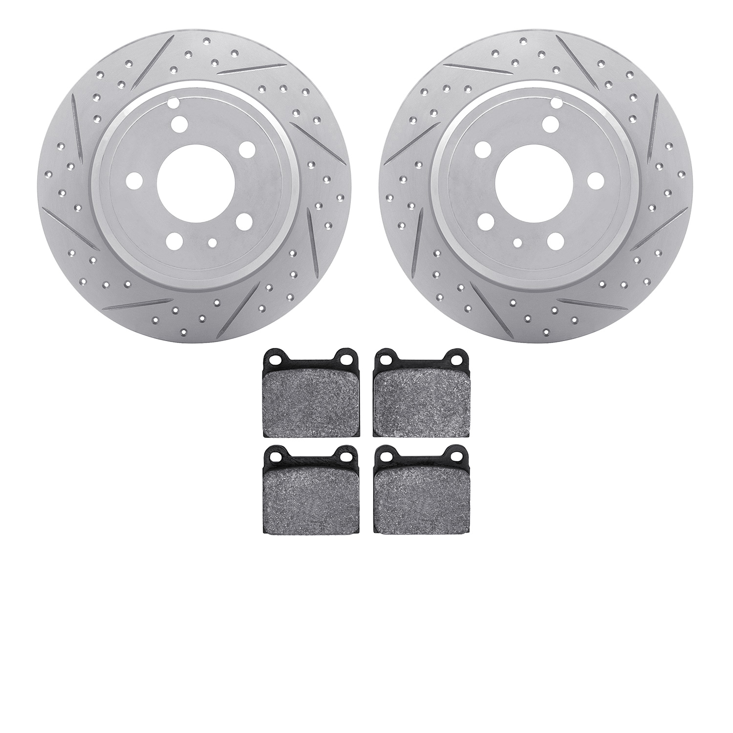 2502-27008 Geoperformance Drilled/Slotted Rotors w/5000 Advanced Brake Pads Kit, 1996-2004 Volvo, Position: Rear