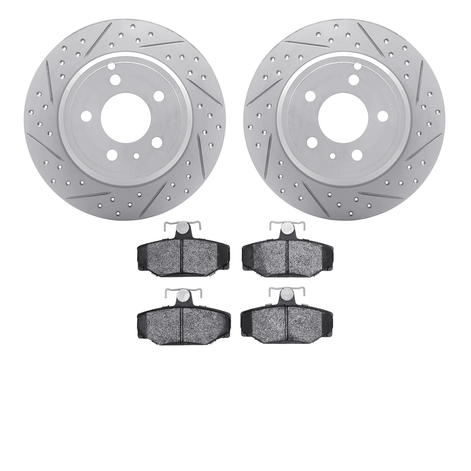 2502-27009 Geoperformance Drilled/Slotted Rotors w/5000 Advanced Brake Pads Kit, 1996-1997 Volvo, Position: Rear