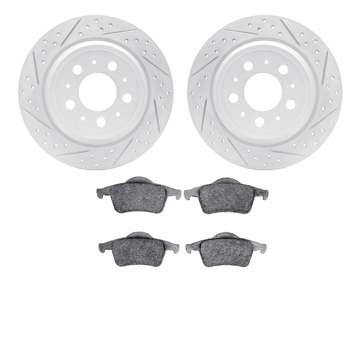 2502-27012 Geoperformance Drilled/Slotted Rotors w/5000 Advanced Brake Pads Kit, 1999-2009 Volvo, Position: Rear