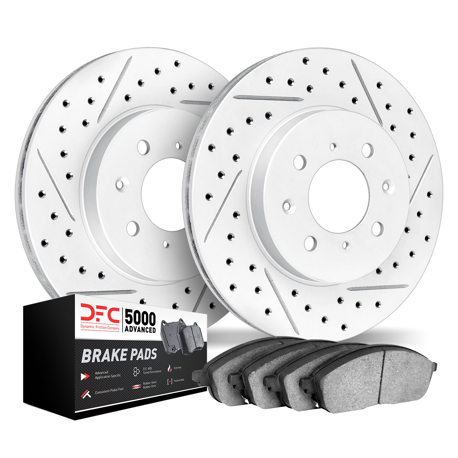 2502-27013 Geoperformance Drilled/Slotted Rotors w/5000 Advanced Brake Pads Kit, 2000-2004 Volvo, Position: Front