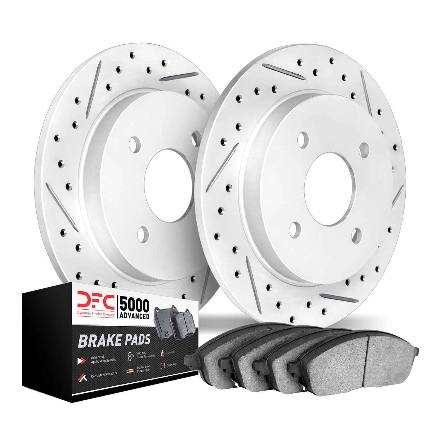 2502-27014 Geoperformance Drilled/Slotted Rotors w/5000 Advanced Brake Pads Kit, 2000-2004 Multiple Makes/Models, Position: Rear