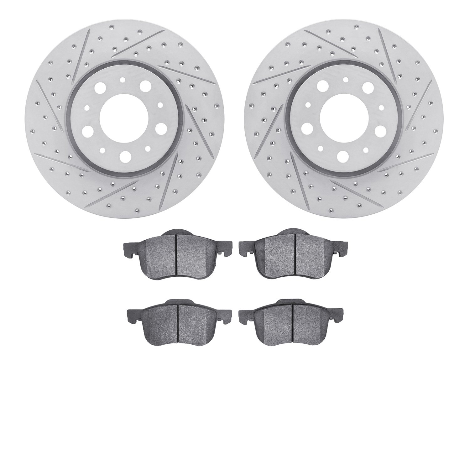 2502-27015 Geoperformance Drilled/Slotted Rotors w/5000 Advanced Brake Pads Kit, 1999-2009 Volvo, Position: Front