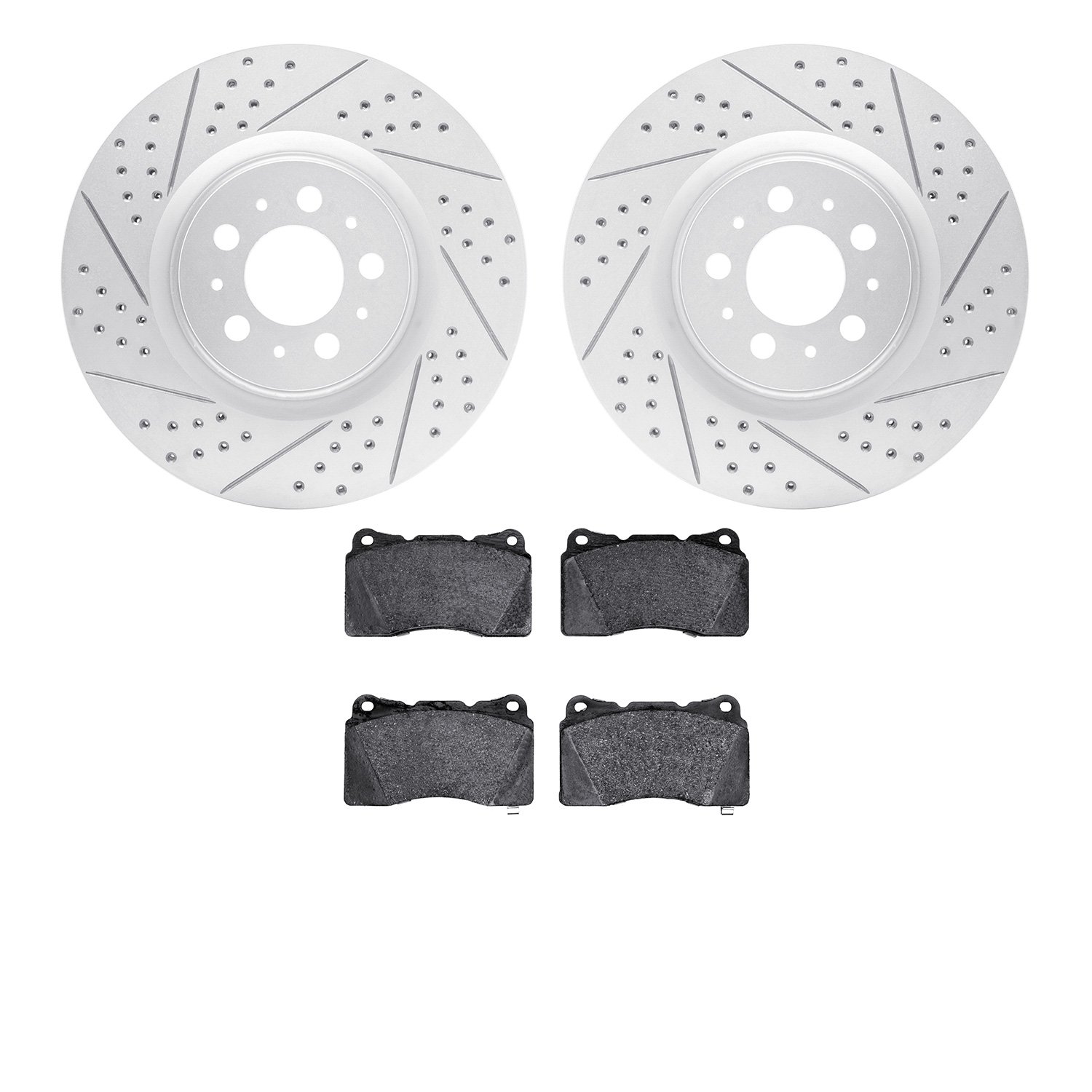 2502-27017 Geoperformance Drilled/Slotted Rotors w/5000 Advanced Brake Pads Kit, 2004-2007 Volvo, Position: Front