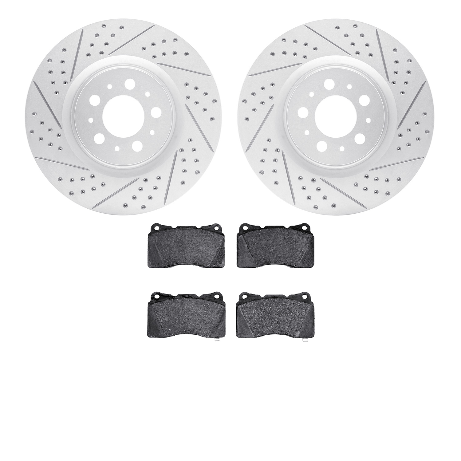 2502-27018 Geoperformance Drilled/Slotted Rotors w/5000 Advanced Brake Pads Kit, 2004-2007 Volvo, Position: Front