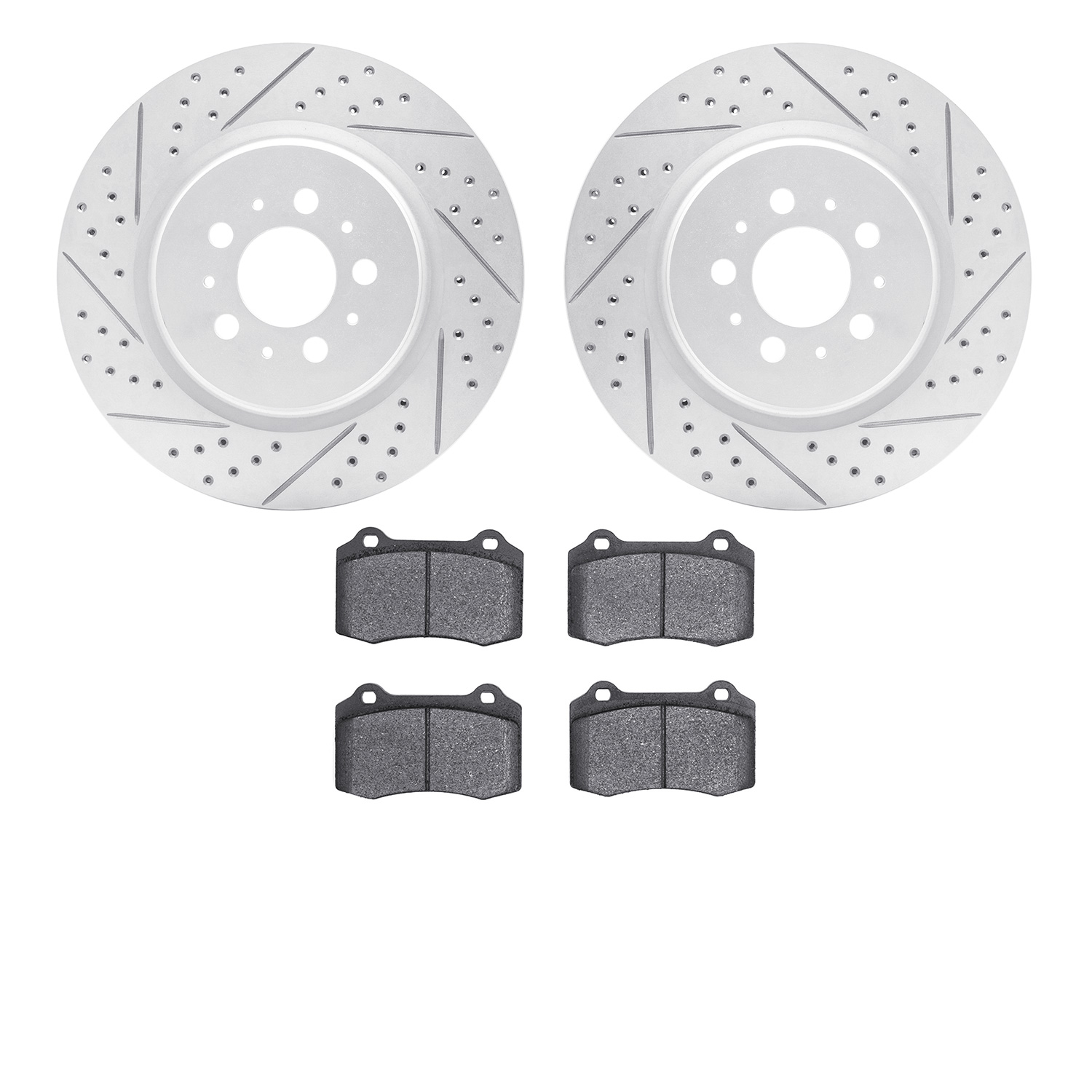2502-27019 Geoperformance Drilled/Slotted Rotors w/5000 Advanced Brake Pads Kit, 2004-2007 Volvo, Position: Rear
