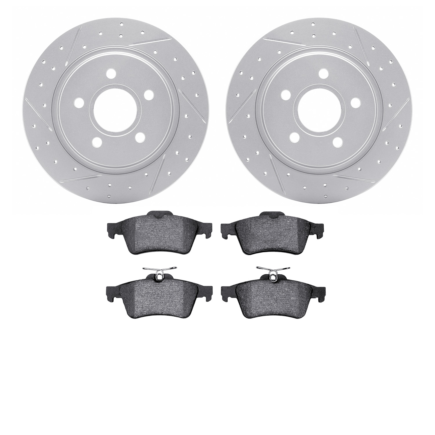 2502-27021 Geoperformance Drilled/Slotted Rotors w/5000 Advanced Brake Pads Kit, 2004-2013 Volvo, Position: Rear