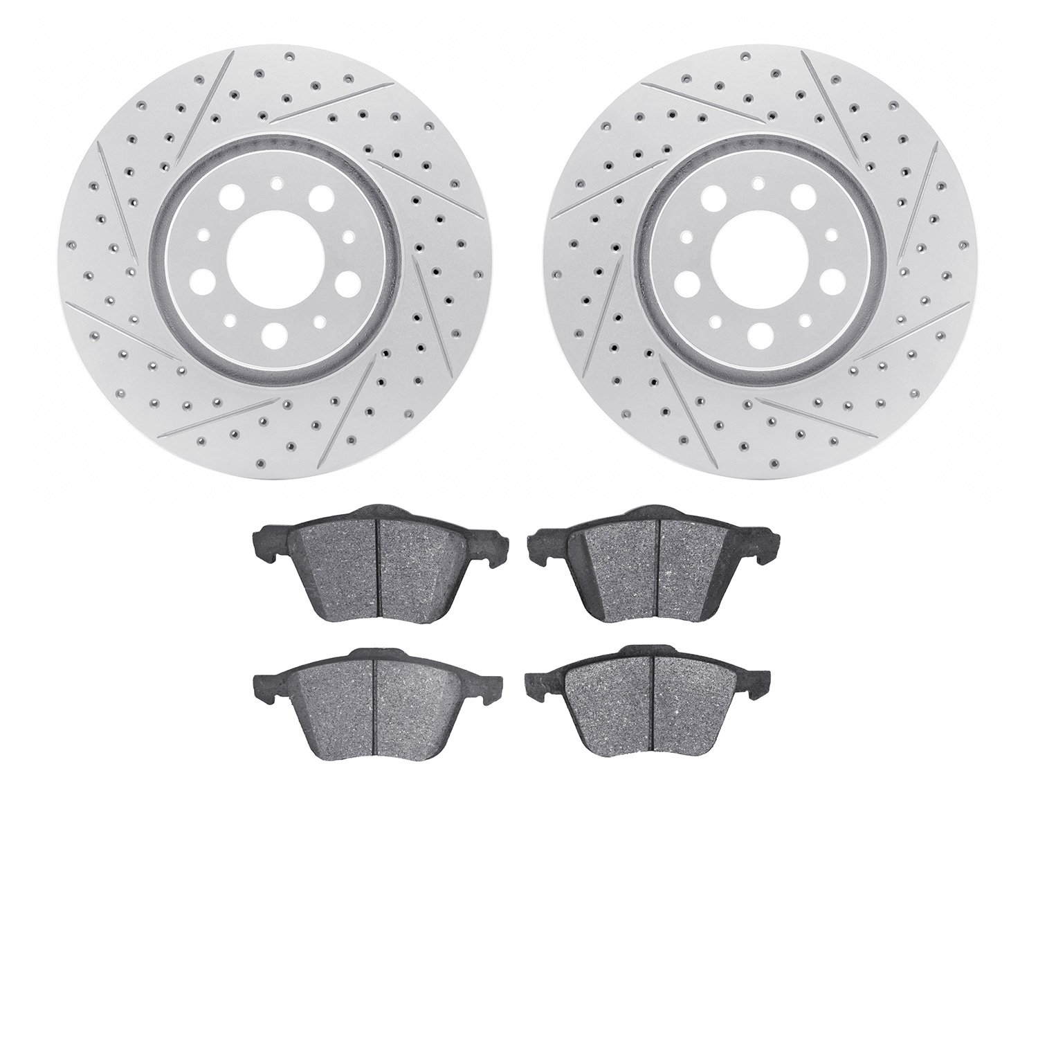 2502-27031 Geoperformance Drilled/Slotted Rotors w/5000 Advanced Brake Pads Kit, 2003-2009 Volvo, Position: Front