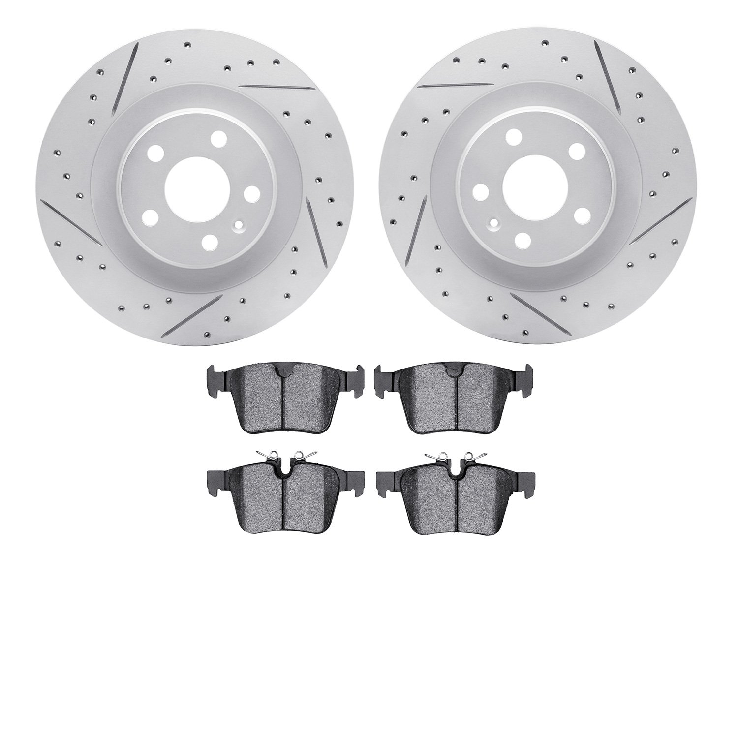 2502-27038 Geoperformance Drilled/Slotted Rotors w/5000 Advanced Brake Pads Kit, 2016-2020 Volvo, Position: Rear