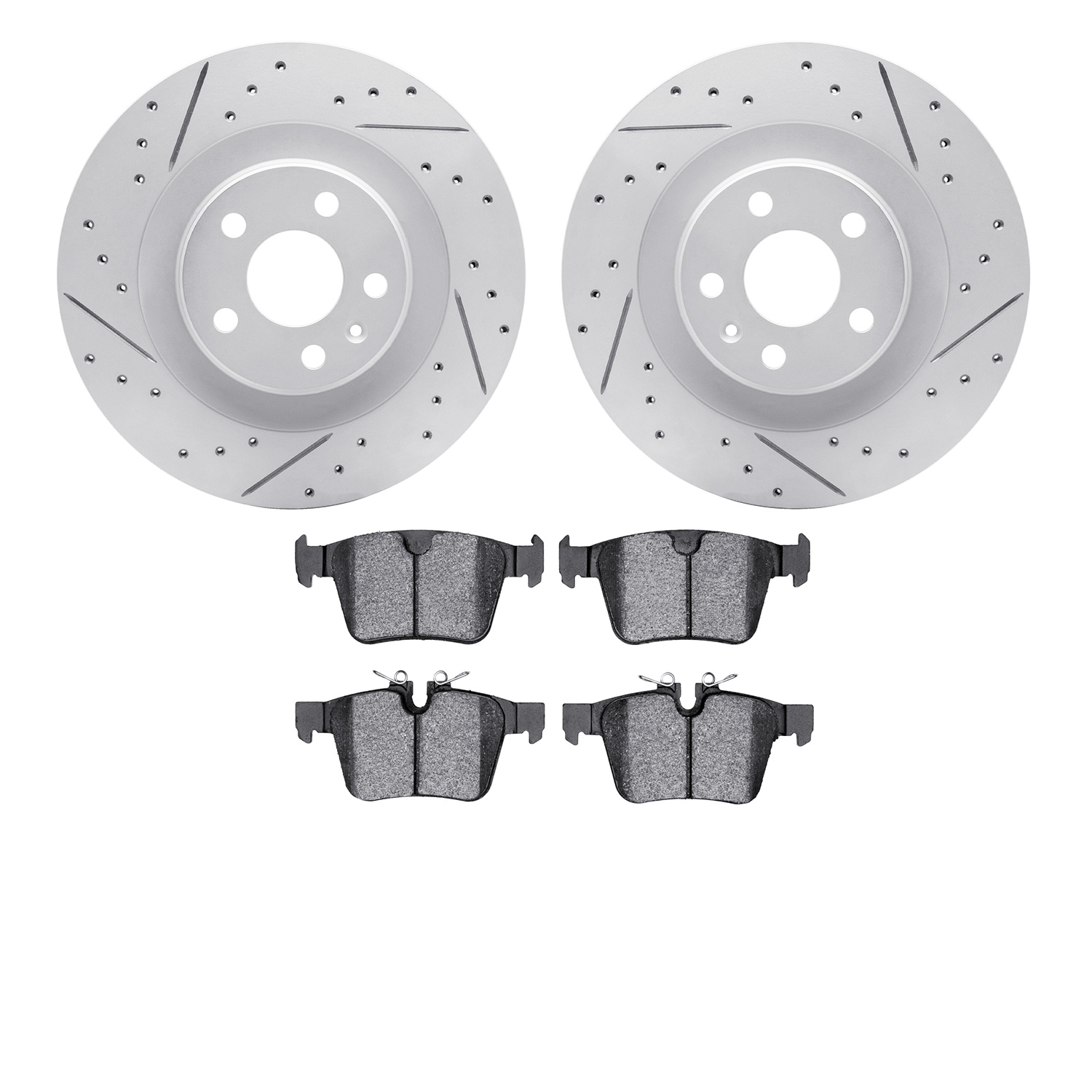 2502-27039 Geoperformance Drilled/Slotted Rotors w/5000 Advanced Brake Pads Kit, 2016-2021 Volvo, Position: Rear