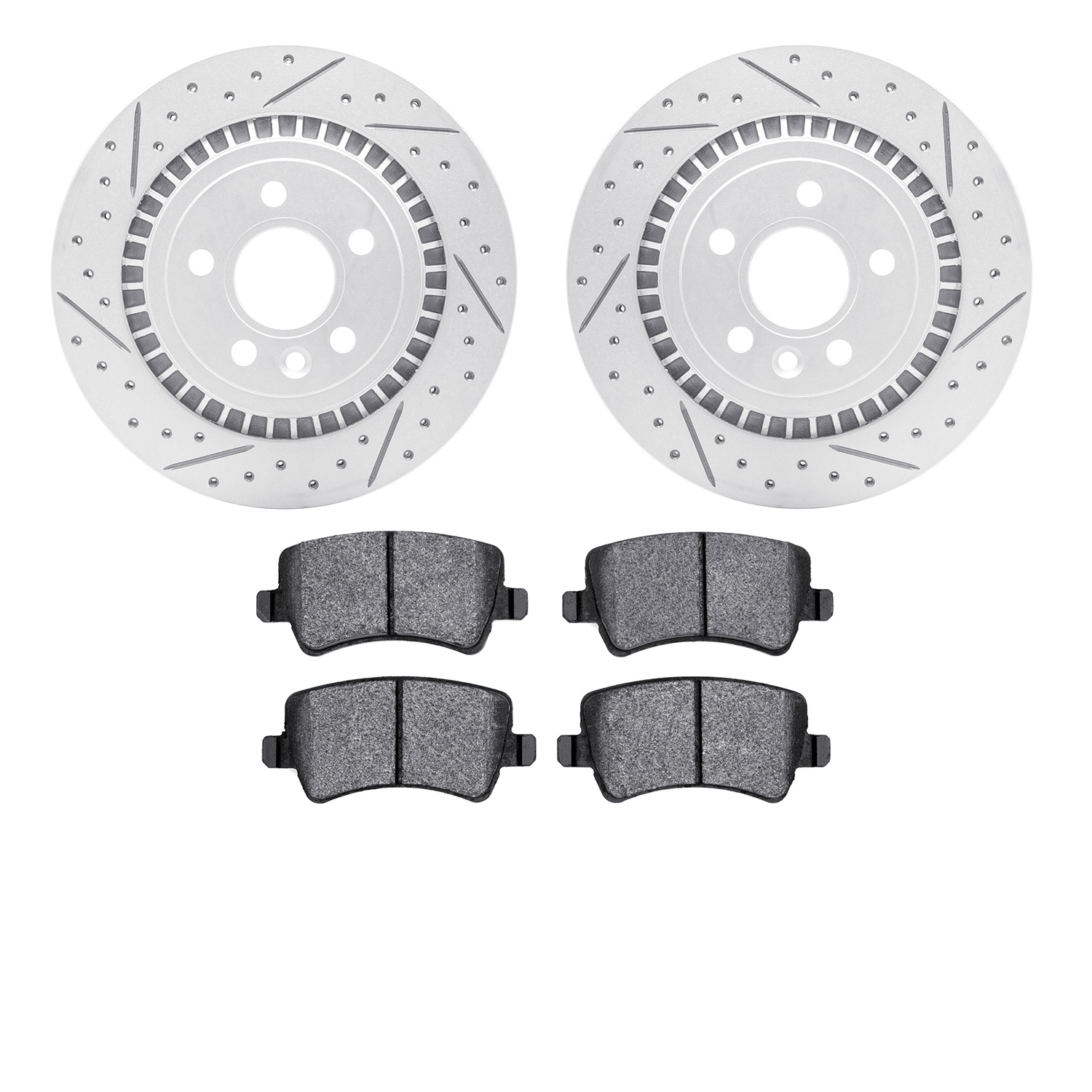 2502-27046 Geoperformance Drilled/Slotted Rotors w/5000 Advanced Brake Pads Kit, 2008-2018 Volvo, Position: Rear