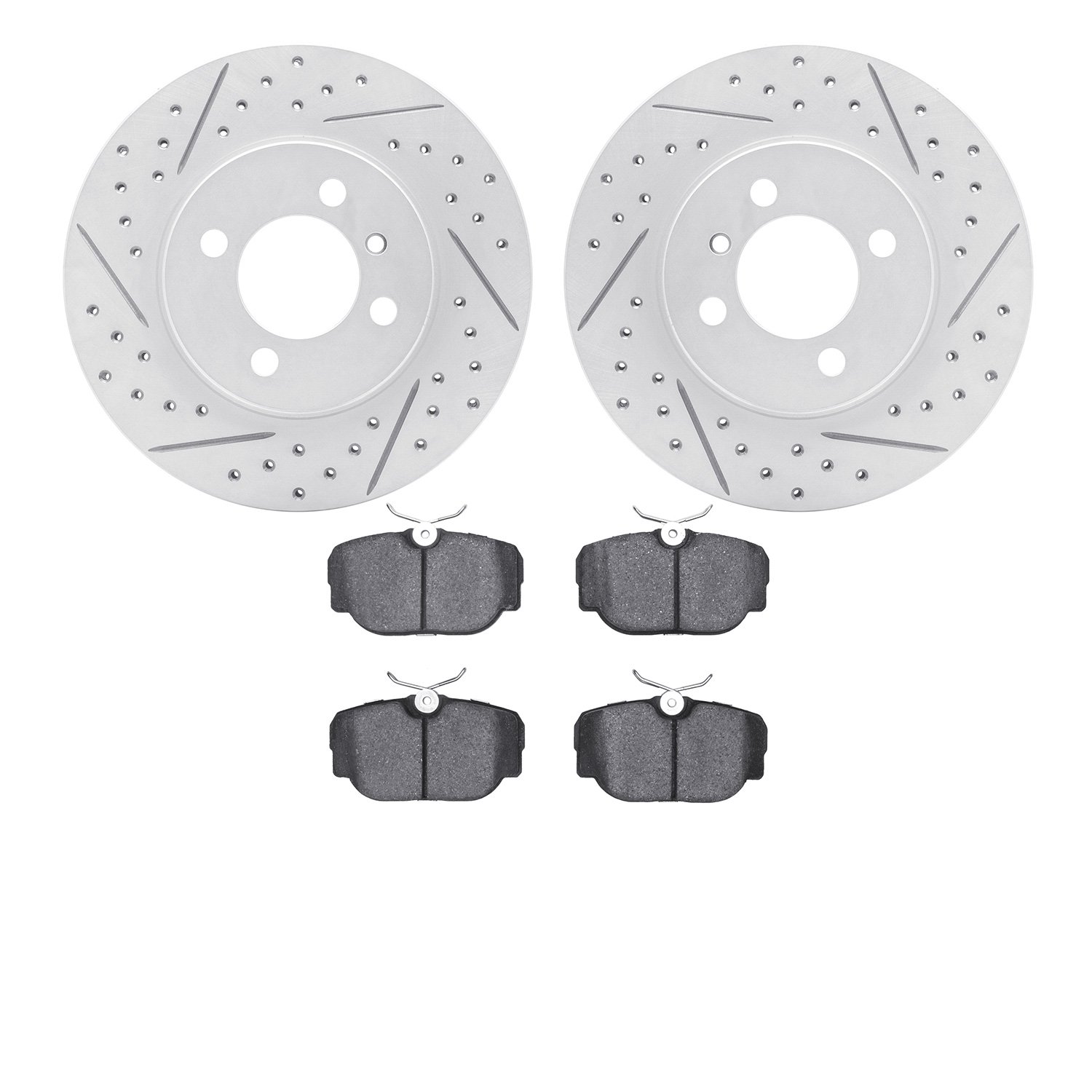 2502-31002 Geoperformance Drilled/Slotted Rotors w/5000 Advanced Brake Pads Kit, 1984-1991 BMW, Position: Front