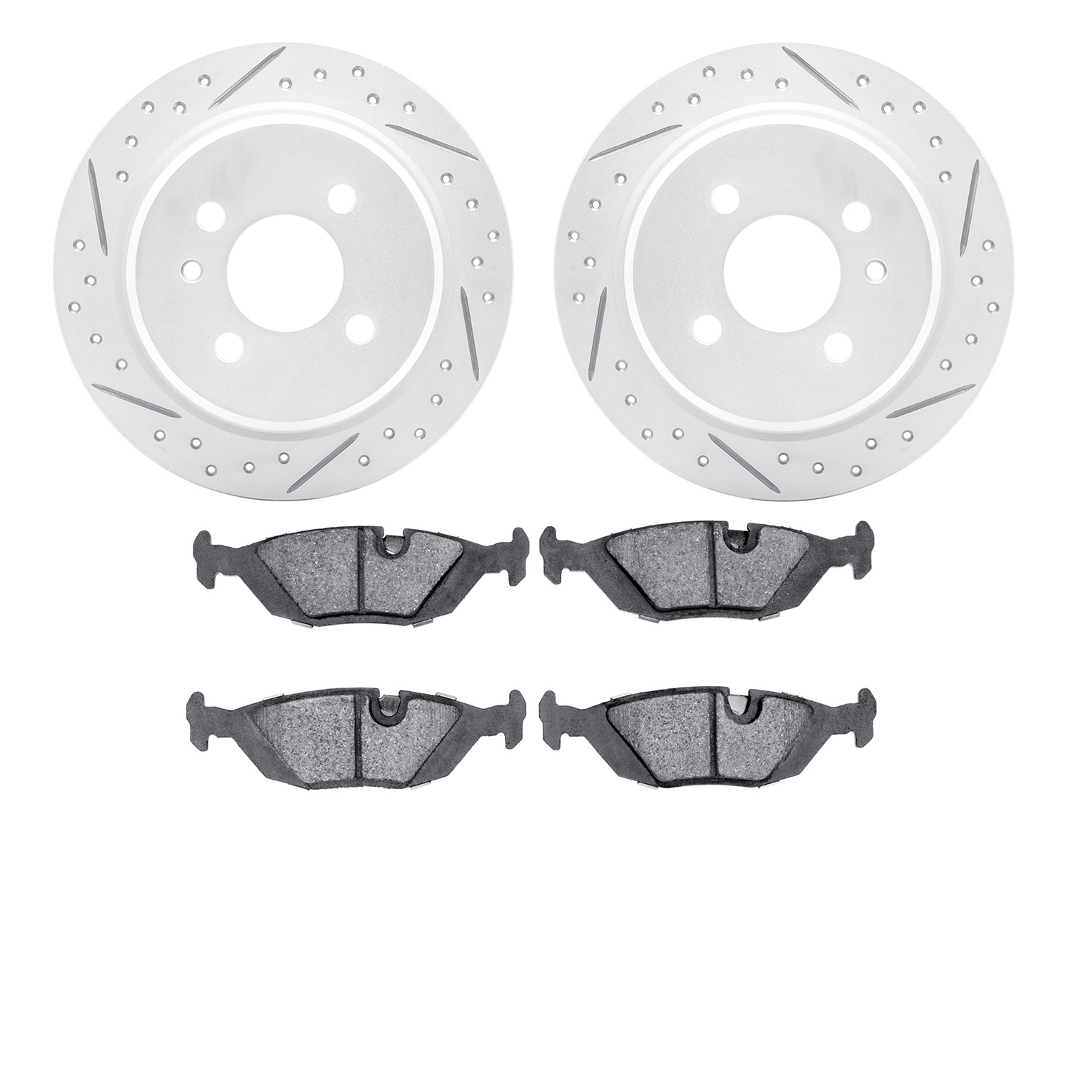 2502-31003 Geoperformance Drilled/Slotted Rotors w/5000 Advanced Brake Pads Kit, 1984-1991 BMW, Position: Rear