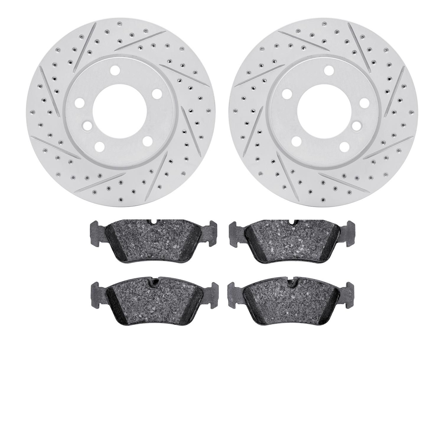 2502-31007 Geoperformance Drilled/Slotted Rotors w/5000 Advanced Brake Pads Kit, 1991-2006 BMW, Position: Front