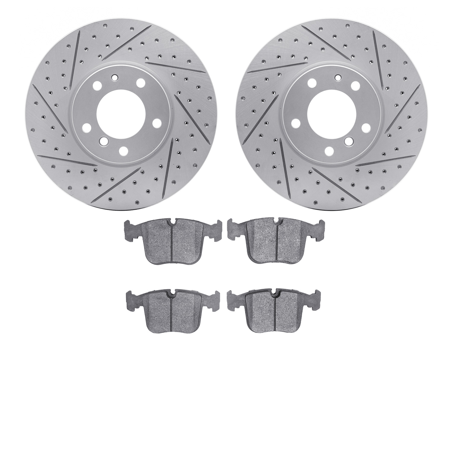 2502-31010 Geoperformance Drilled/Slotted Rotors w/5000 Advanced Brake Pads Kit, 1991-1993 BMW, Position: Front