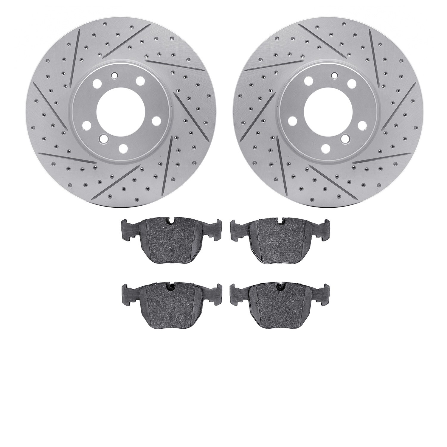 2502-31011 Geoperformance Drilled/Slotted Rotors w/5000 Advanced Brake Pads Kit, 1995-2001 BMW, Position: Front