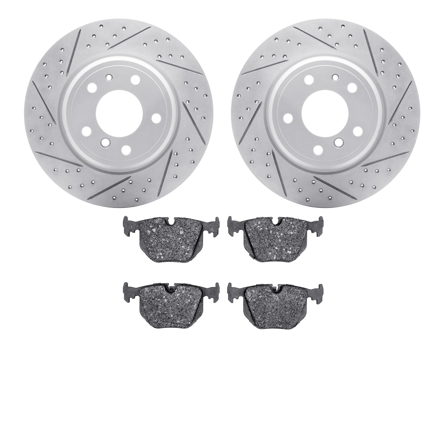 2502-31012 Geoperformance Drilled/Slotted Rotors w/5000 Advanced Brake Pads Kit, 1991-2001 BMW, Position: Rear