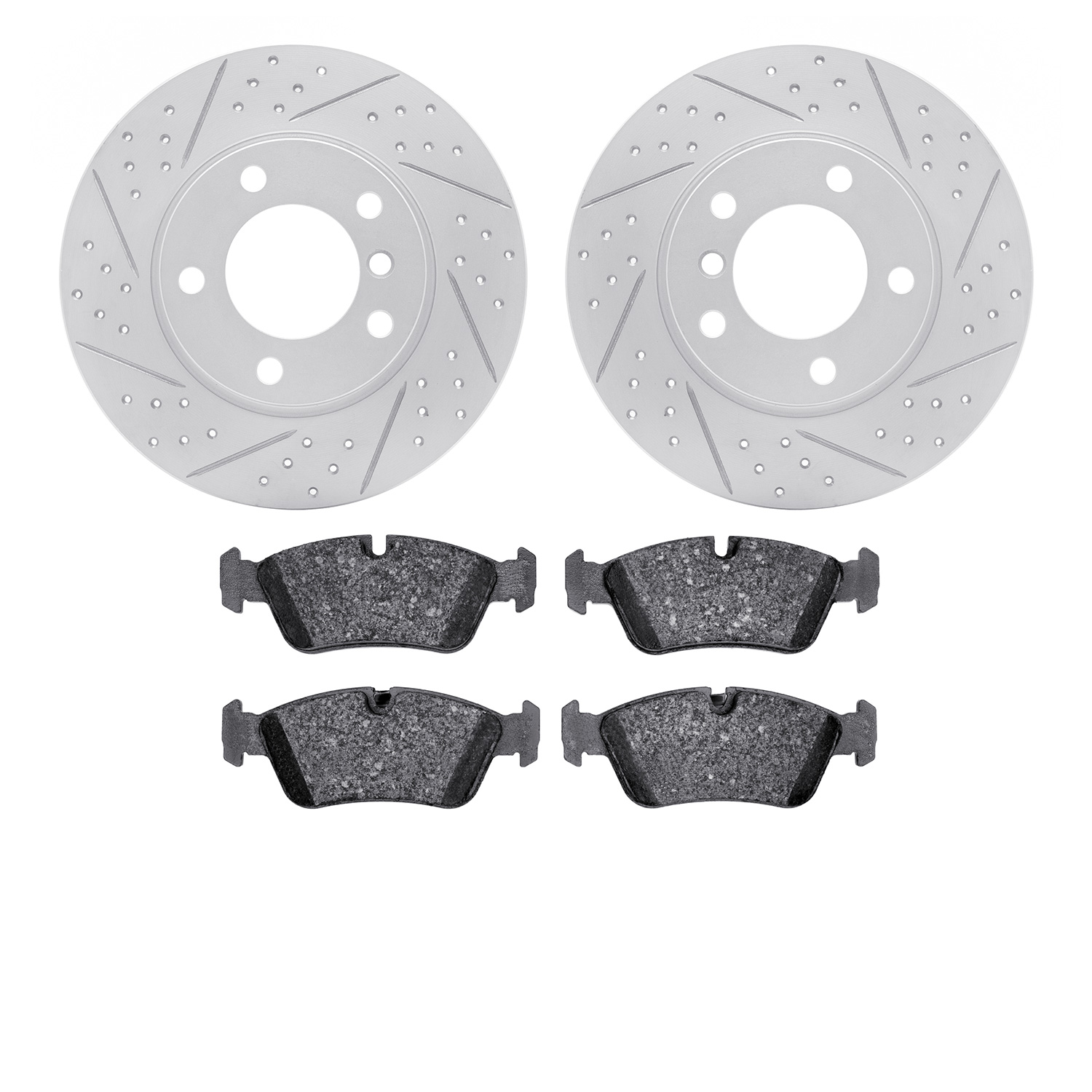 2502-31014 Geoperformance Drilled/Slotted Rotors w/5000 Advanced Brake Pads Kit, 1995-1998 BMW, Position: Front