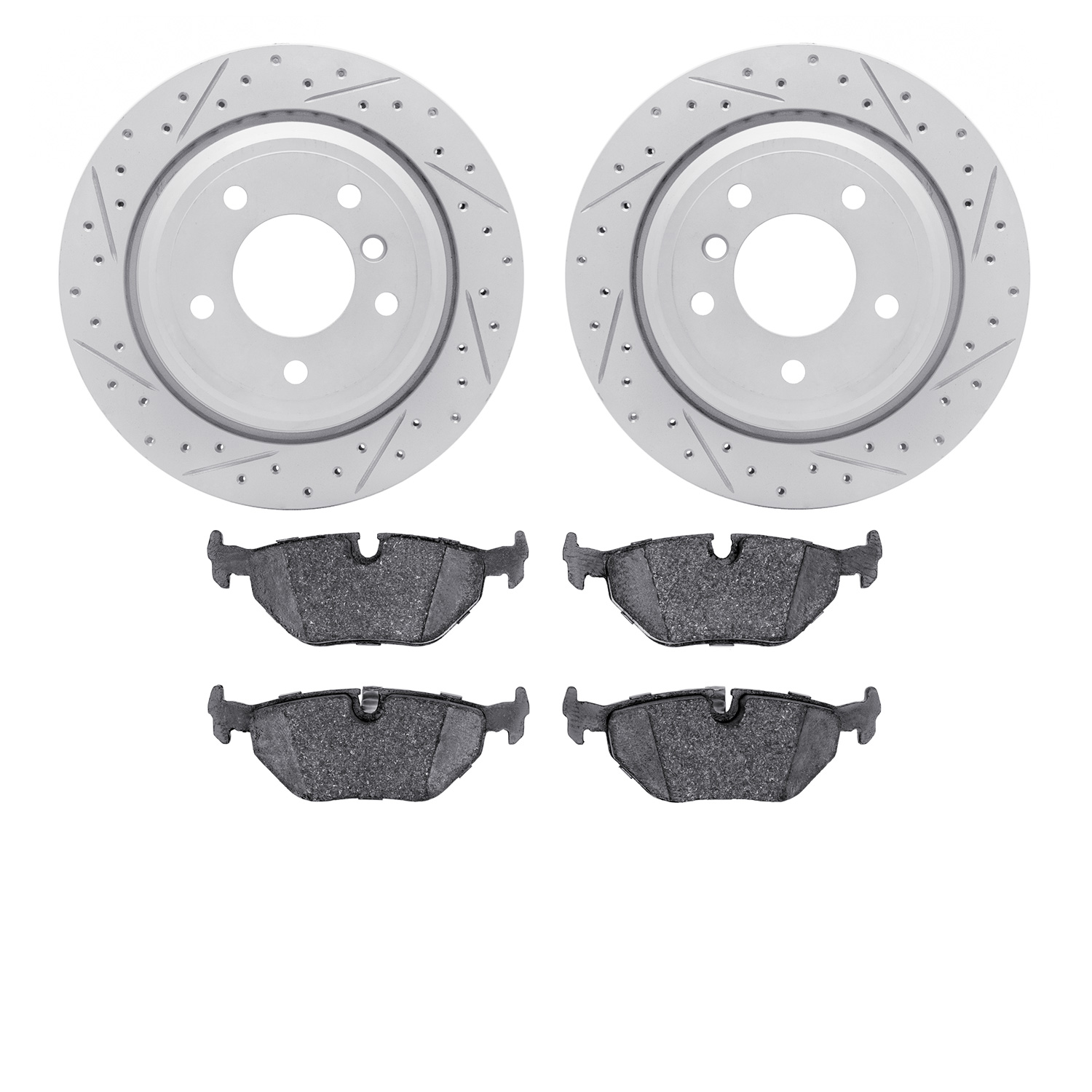 2502-31022 Geoperformance Drilled/Slotted Rotors w/5000 Advanced Brake Pads Kit, 1996-2003 BMW, Position: Rear