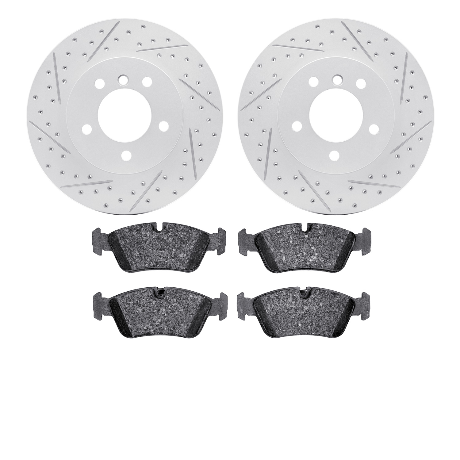 2502-31025 Geoperformance Drilled/Slotted Rotors w/5000 Advanced Brake Pads Kit, 1999-2008 BMW, Position: Front
