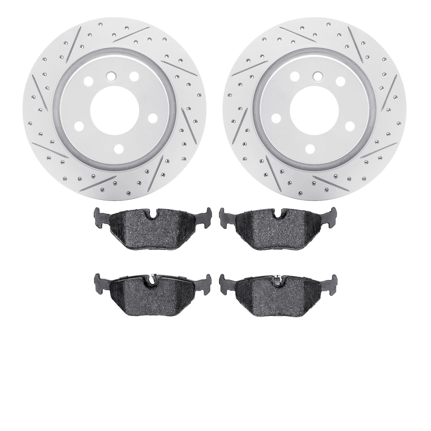2502-31026 Geoperformance Drilled/Slotted Rotors w/5000 Advanced Brake Pads Kit, 1999-2006 BMW, Position: Rear