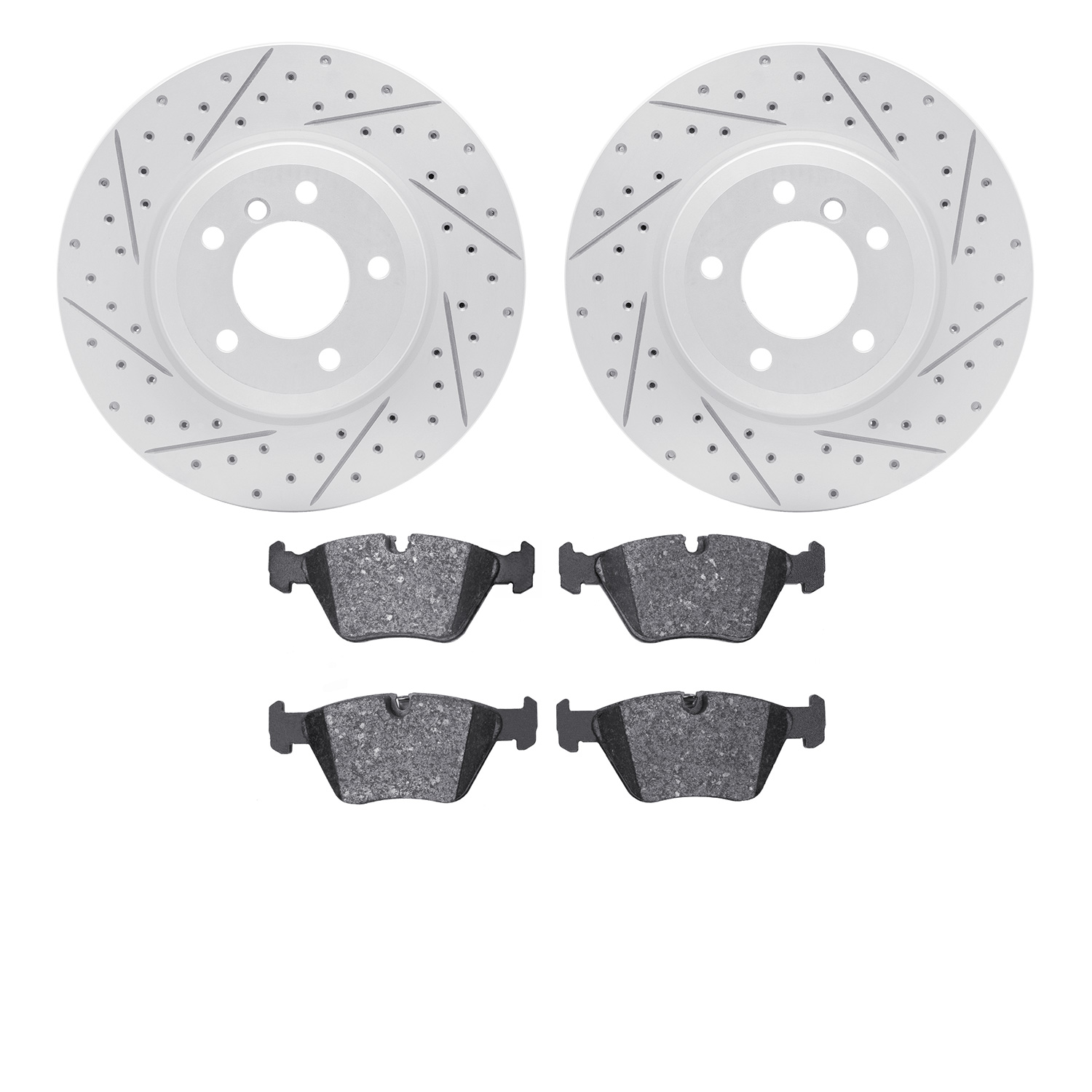 2502-31029 Geoperformance Drilled/Slotted Rotors w/5000 Advanced Brake Pads Kit, 2001-2008 BMW, Position: Front