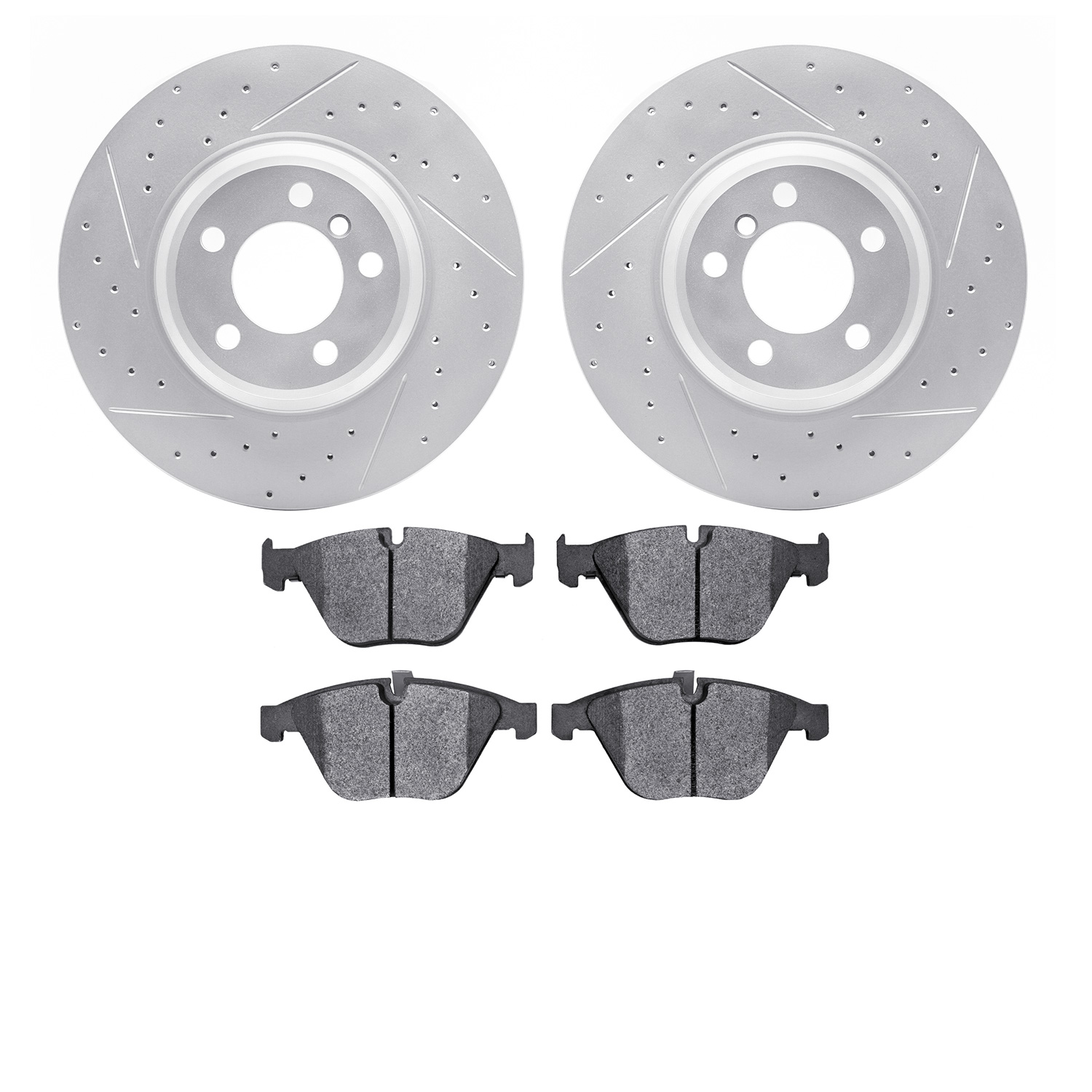 2502-31034 Geoperformance Drilled/Slotted Rotors w/5000 Advanced Brake Pads Kit, 2002-2008 BMW, Position: Front