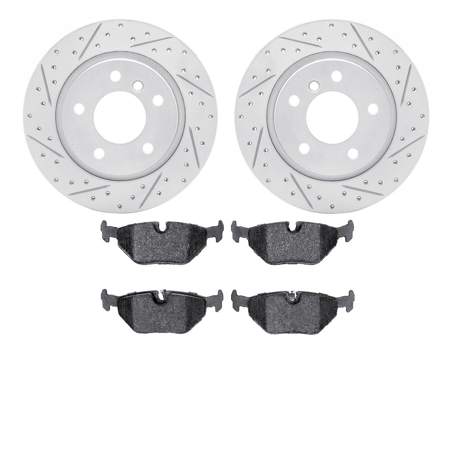 2502-31039 Geoperformance Drilled/Slotted Rotors w/5000 Advanced Brake Pads Kit, 2003-2008 BMW, Position: Rear