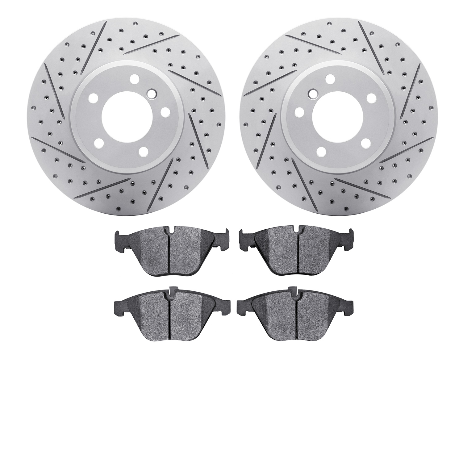 2502-31042 Geoperformance Drilled/Slotted Rotors w/5000 Advanced Brake Pads Kit, 2004-2010 BMW, Position: Front