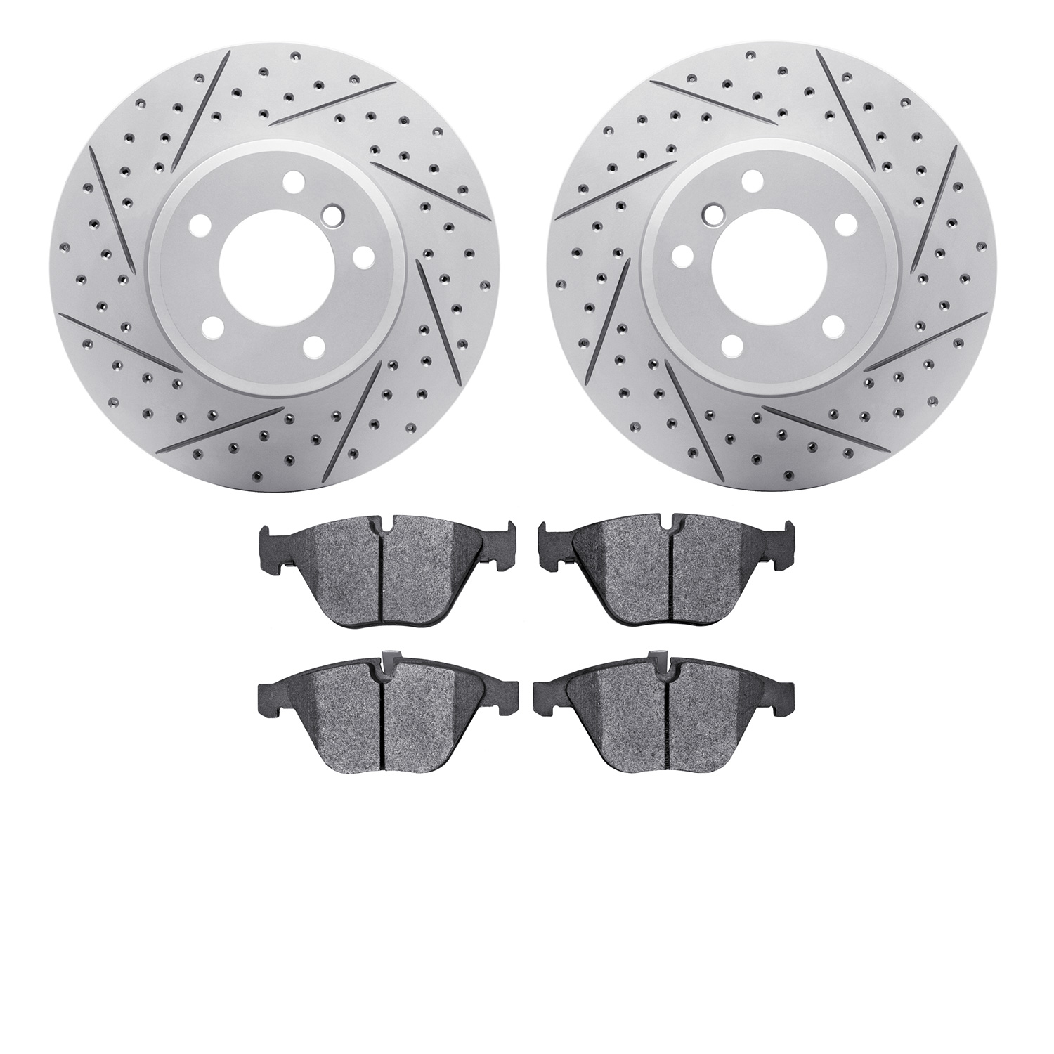 2502-31043 Geoperformance Drilled/Slotted Rotors w/5000 Advanced Brake Pads Kit, 2004-2010 BMW, Position: Front