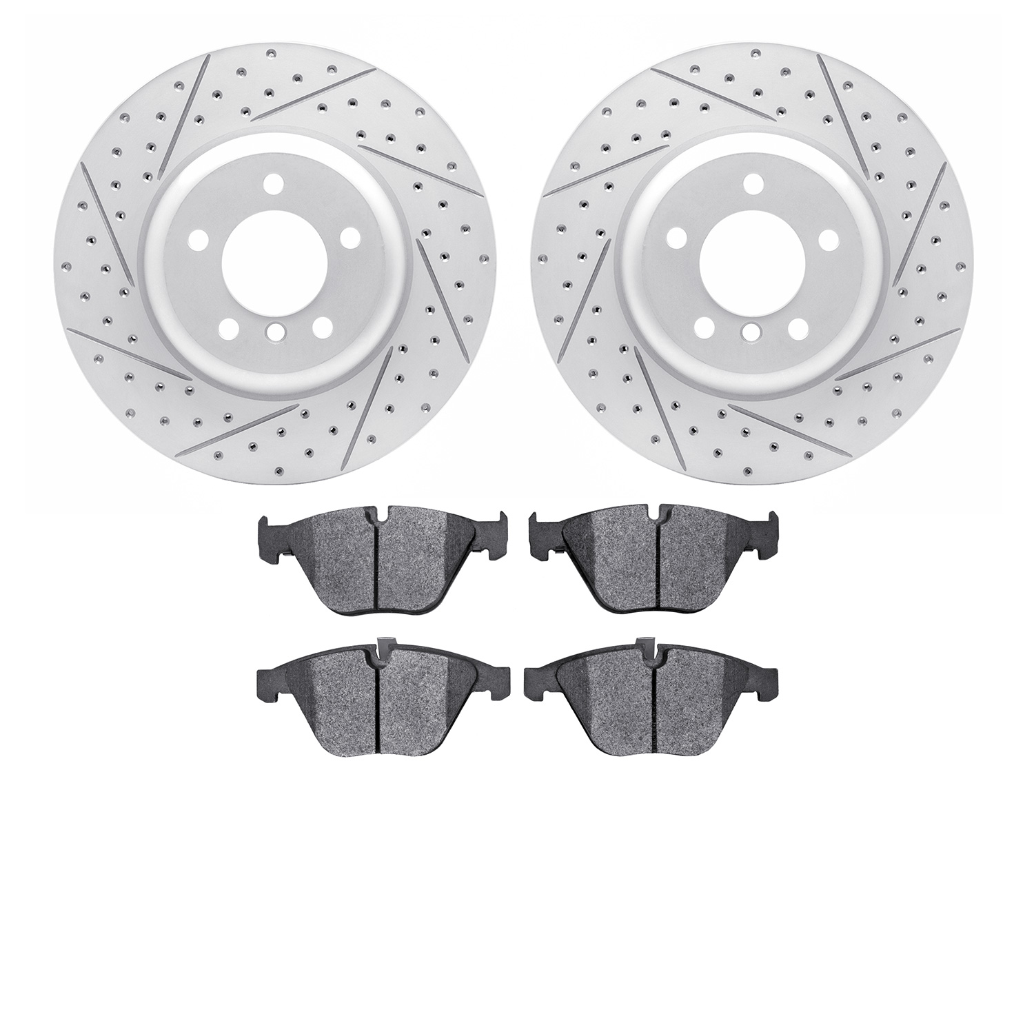 2502-31046 Geoperformance Drilled/Slotted Rotors w/5000 Advanced Brake Pads Kit, 2004-2010 BMW, Position: Front