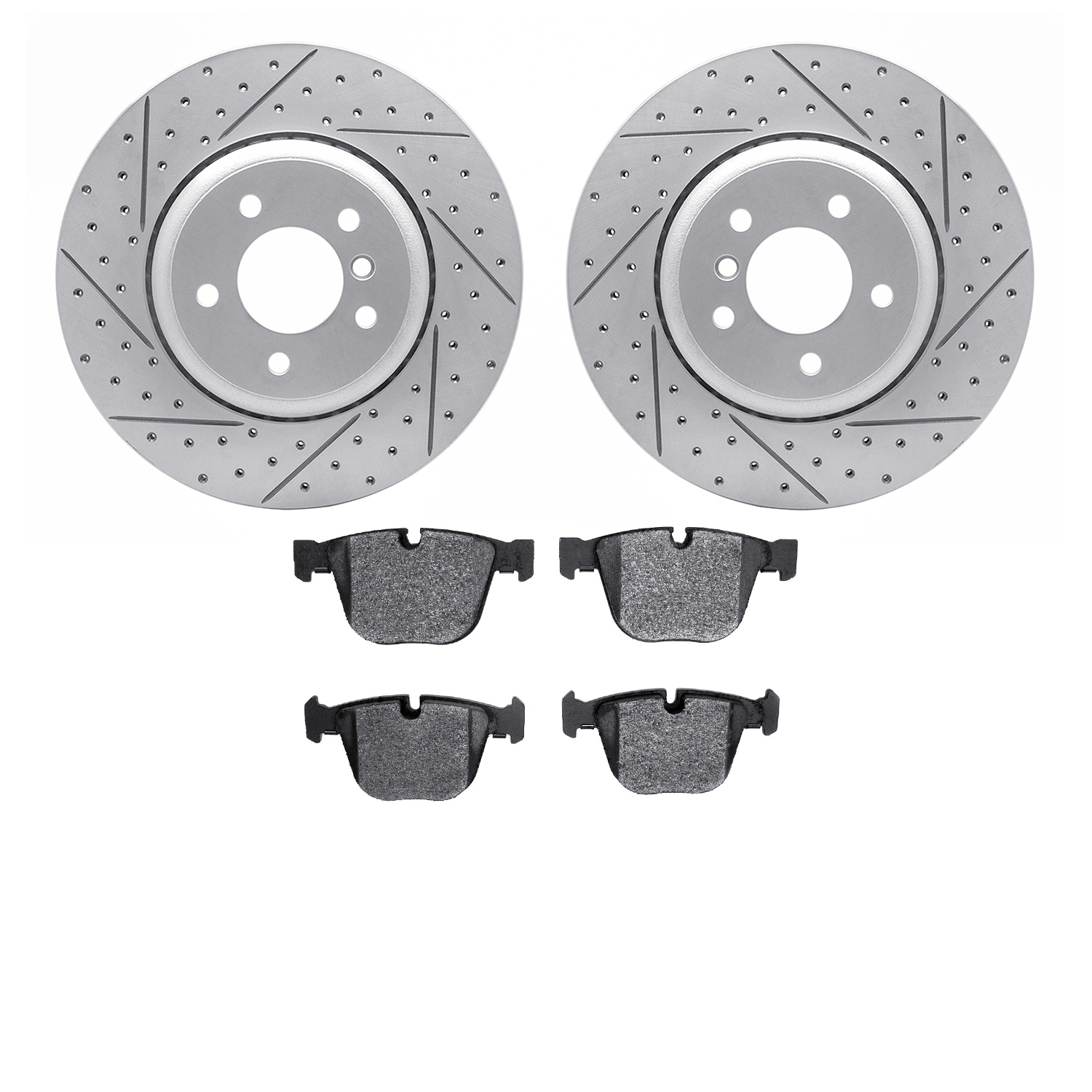 2502-31047 Geoperformance Drilled/Slotted Rotors w/5000 Advanced Brake Pads Kit, 2004-2010 BMW, Position: Rear