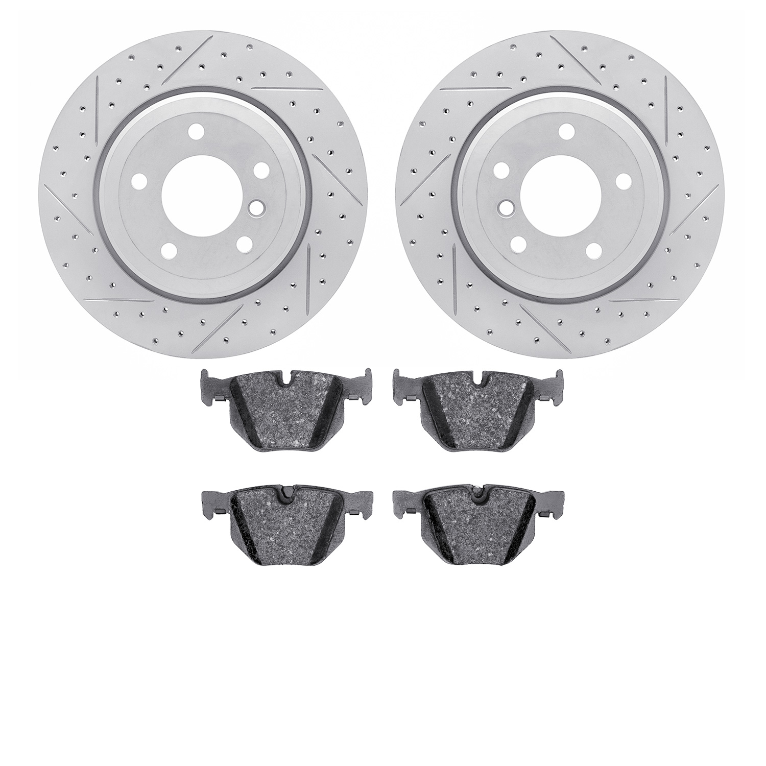 2502-31049 Geoperformance Drilled/Slotted Rotors w/5000 Advanced Brake Pads Kit, 2004-2010 BMW, Position: Rear