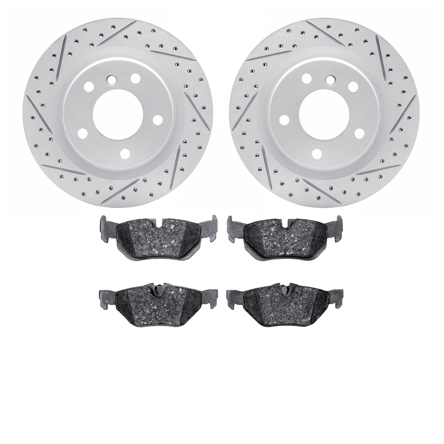 2502-31054 Geoperformance Drilled/Slotted Rotors w/5000 Advanced Brake Pads Kit, 2006-2013 BMW, Position: Rear