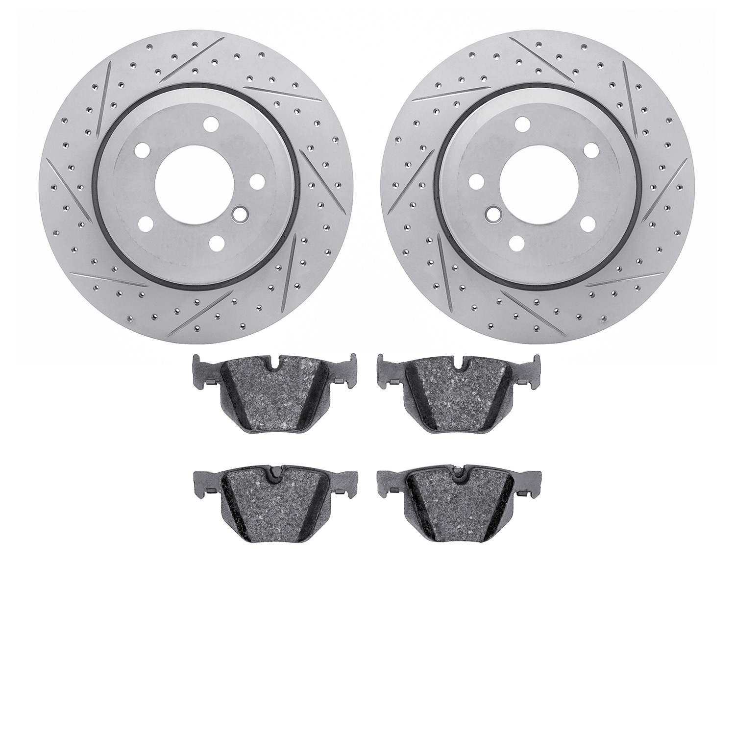 2502-31056 Geoperformance Drilled/Slotted Rotors w/5000 Advanced Brake Pads Kit, 2006-2010 BMW, Position: Rear