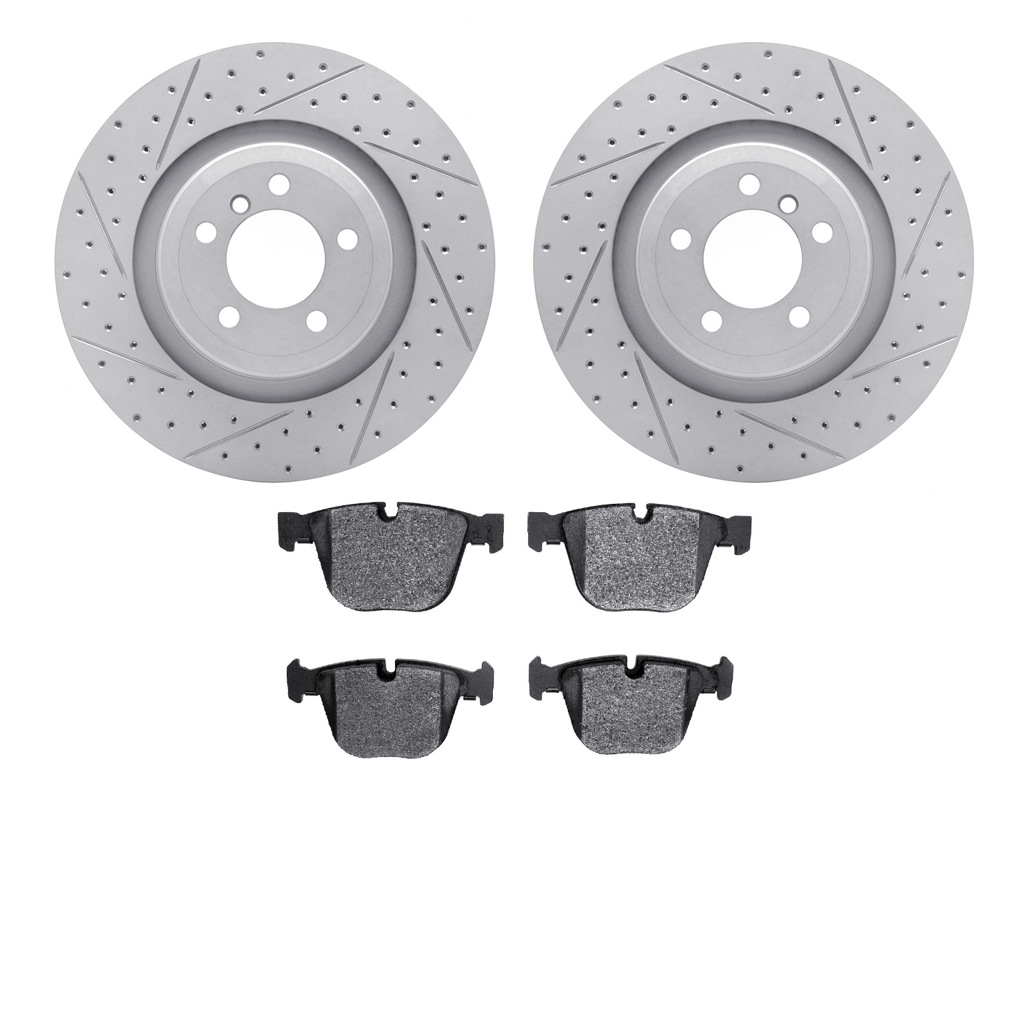 2502-31061 Geoperformance Drilled/Slotted Rotors w/5000 Advanced Brake Pads Kit, 2007-2008 BMW, Position: Rear